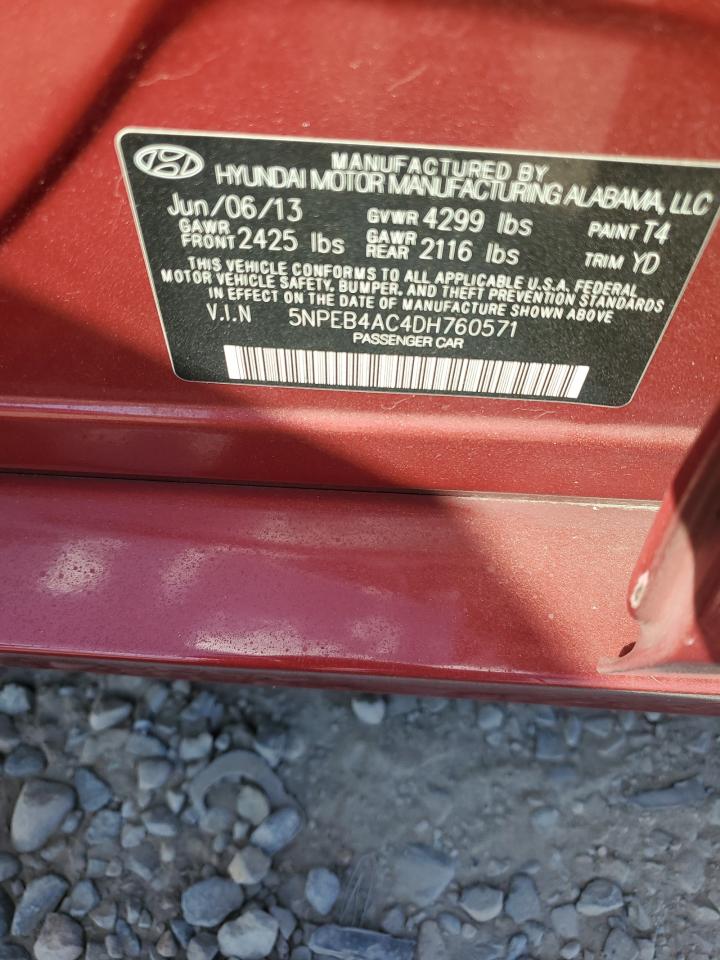 2013 Hyundai Sonata Gls VIN: 5NPEB4AC4DH760571 Lot: 63097784