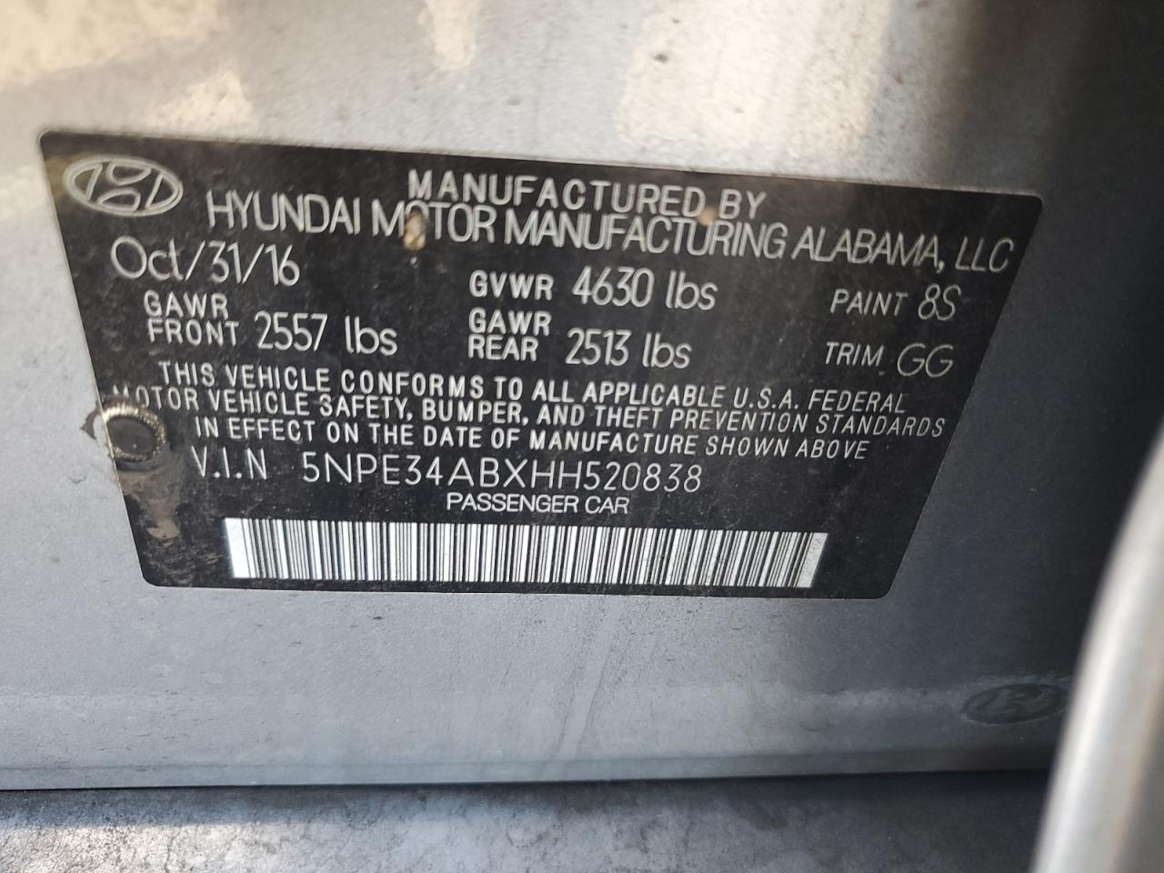 5NPE34ABXHH520838 2017 Hyundai Sonata Sport