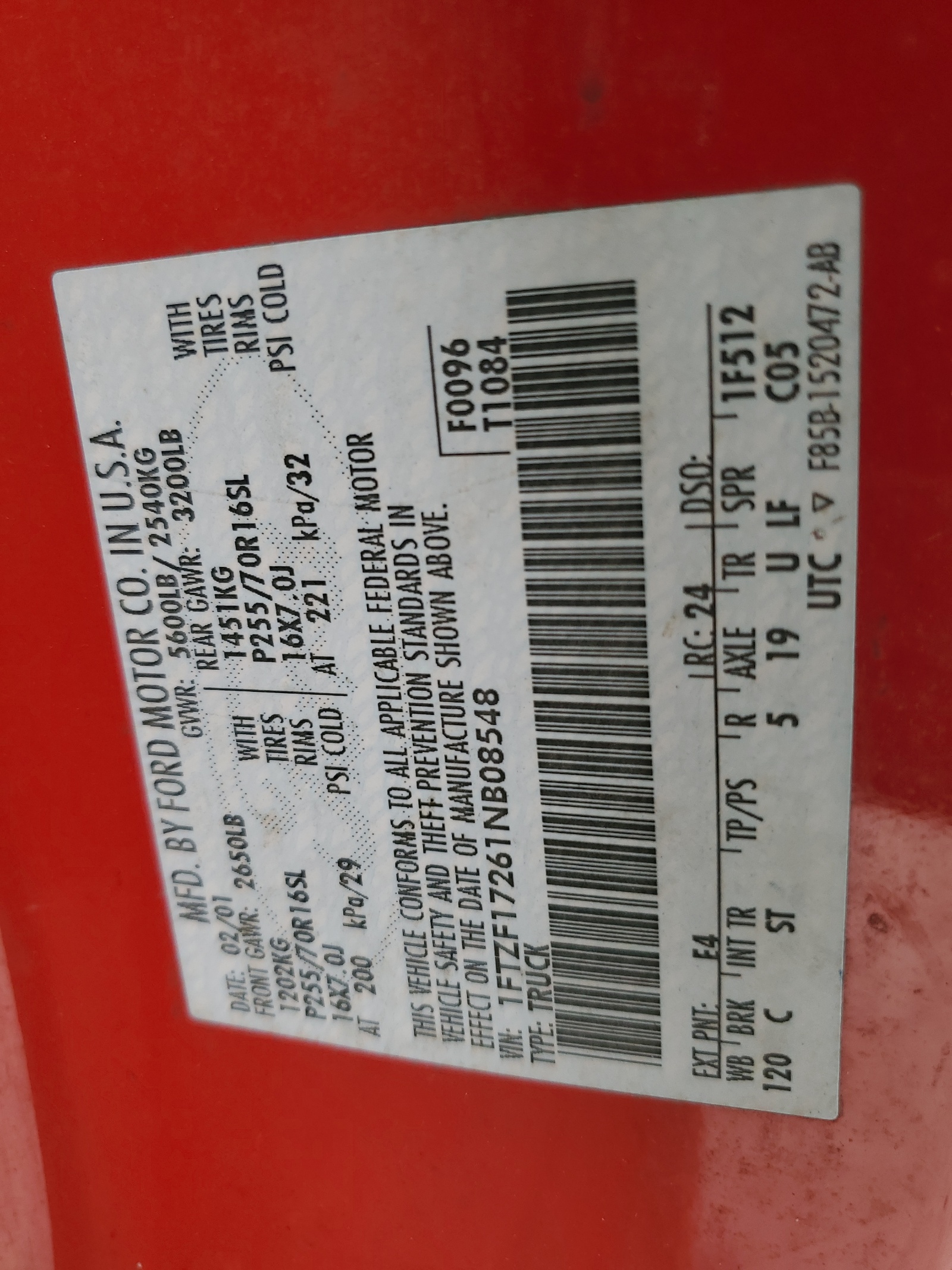 1FTZF17261NB08548 2001 Ford F150