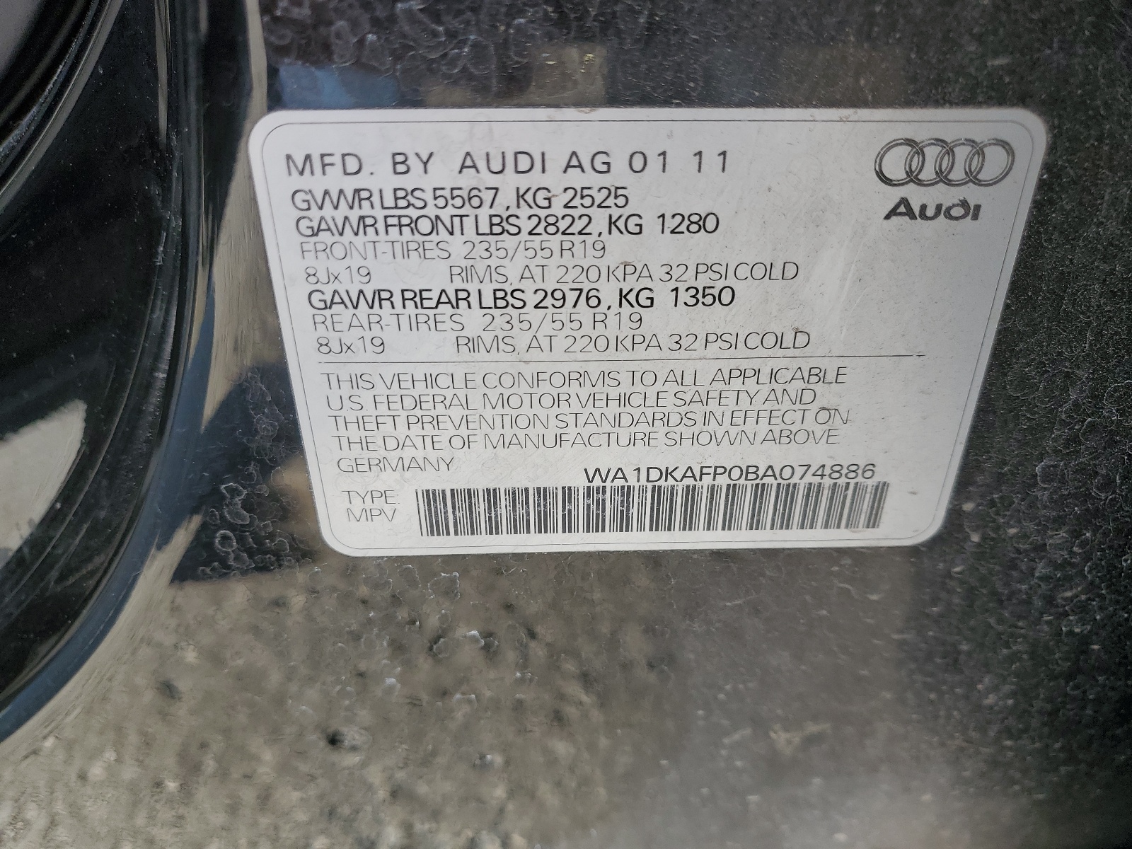 WA1DKAFP0BA074886 2011 Audi Q5 Premium Plus