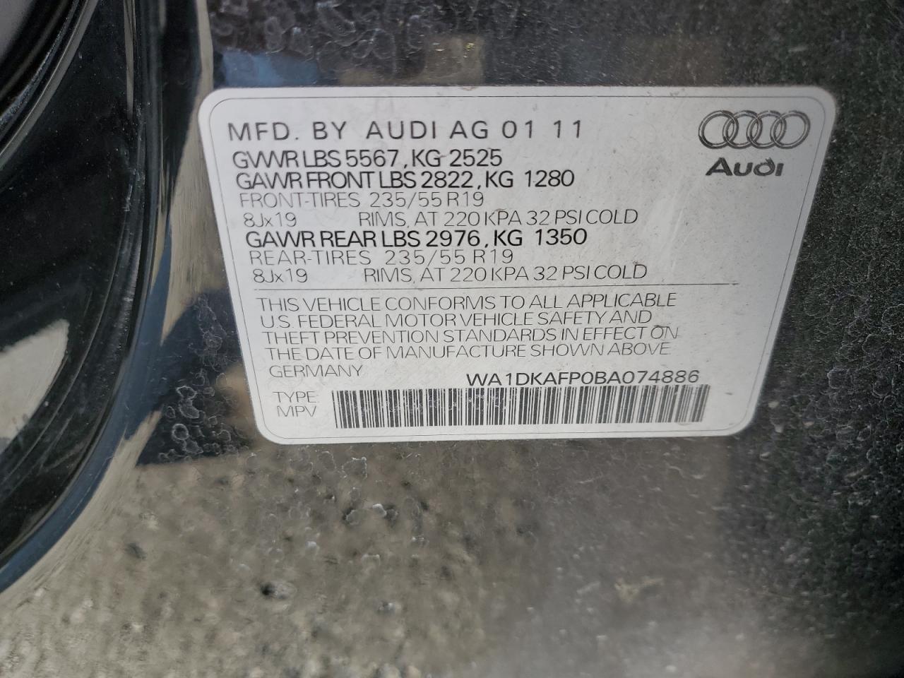 2011 Audi Q5 Premium Plus VIN: WA1DKAFP0BA074886 Lot: 64269944