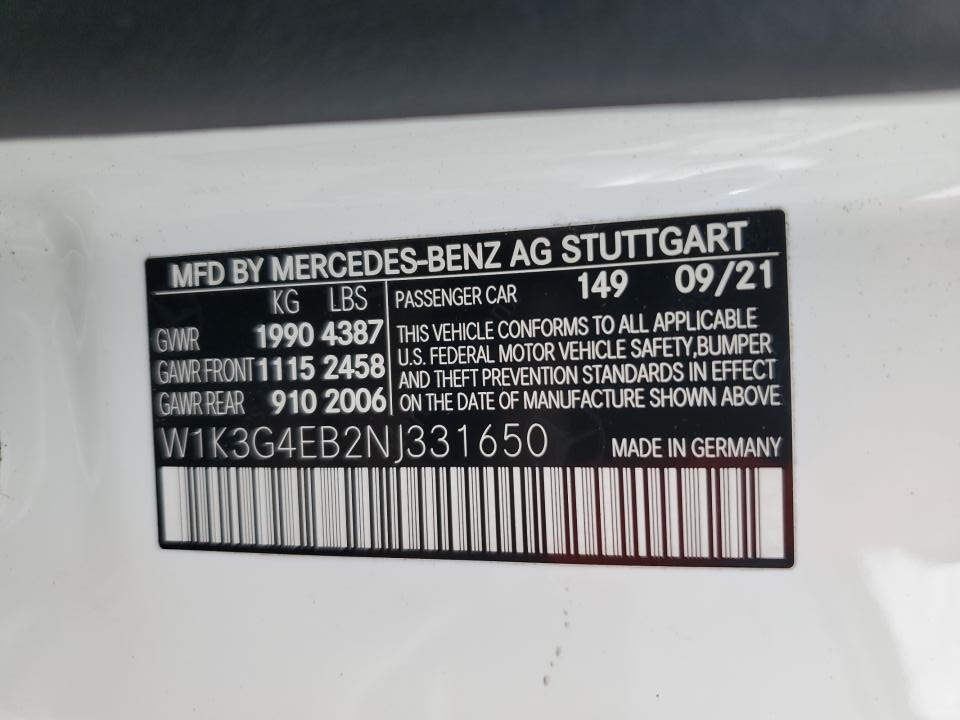 W1K3G4EB2NJ331650 2022 Mercedes-Benz A 220