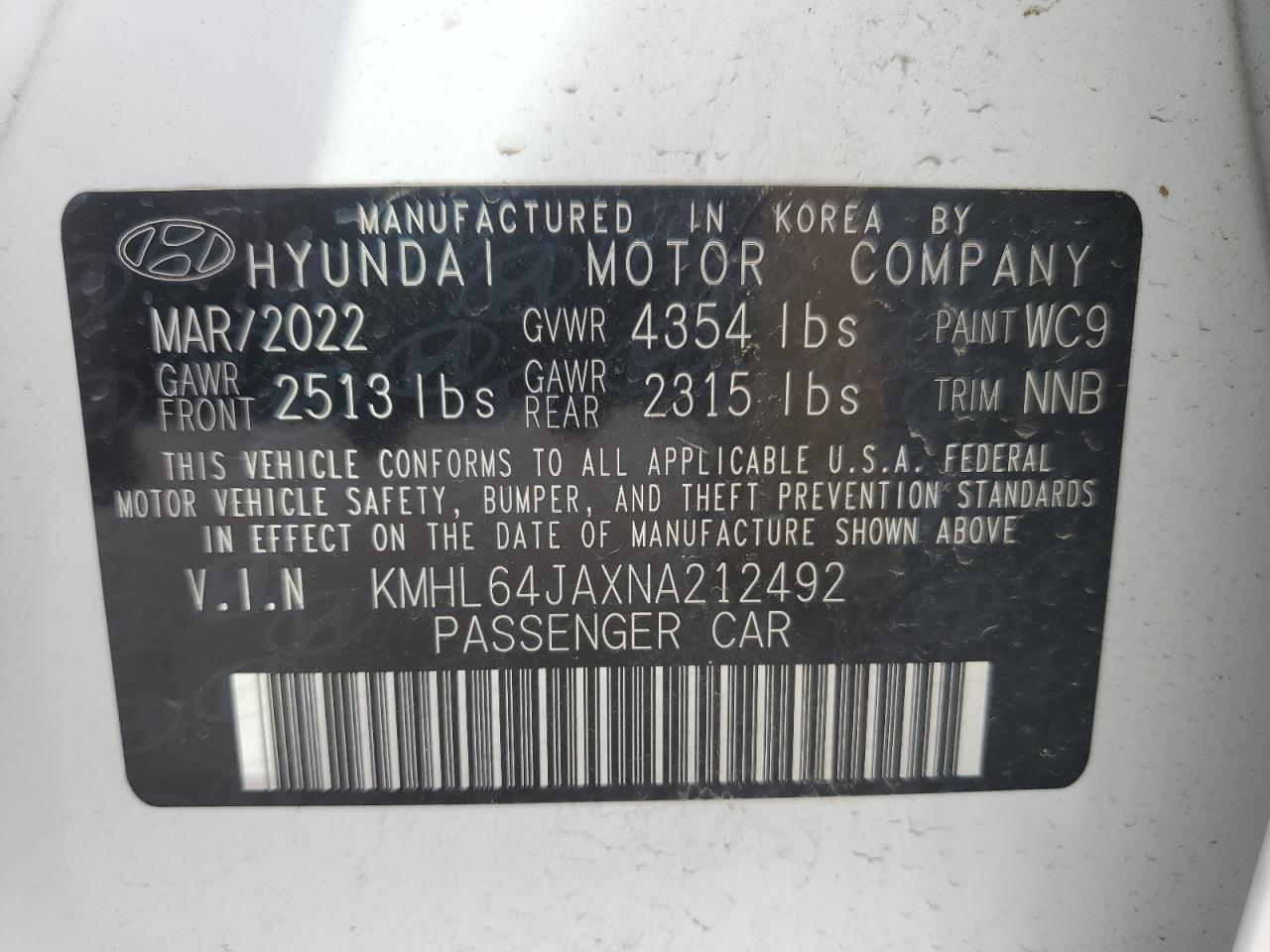 2022 Hyundai Sonata Sel VIN: KMHL64JAXNA212492 Lot: 64845154