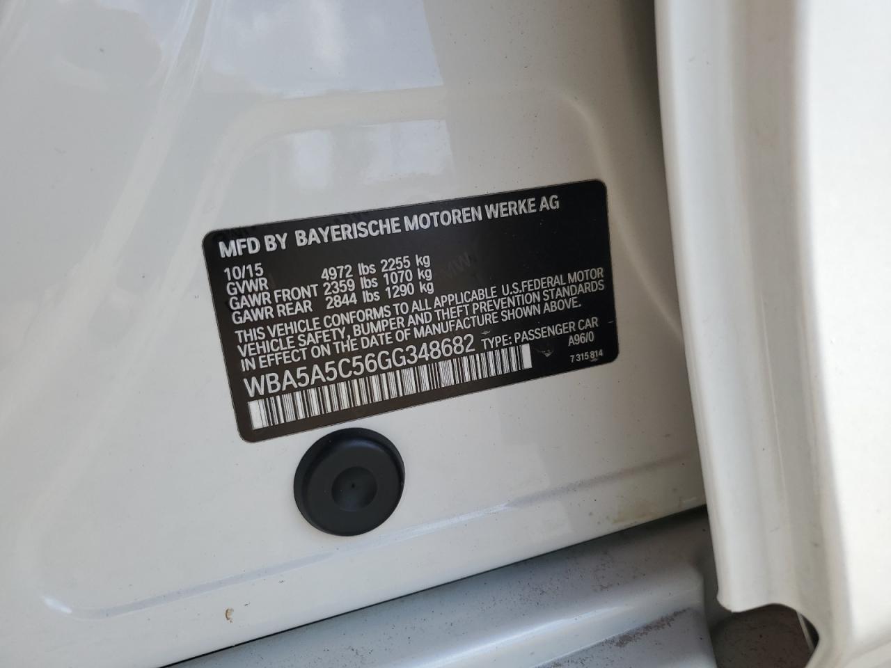 2016 BMW 528 I VIN: WBA5A5C56GG348682 Lot: 63406574