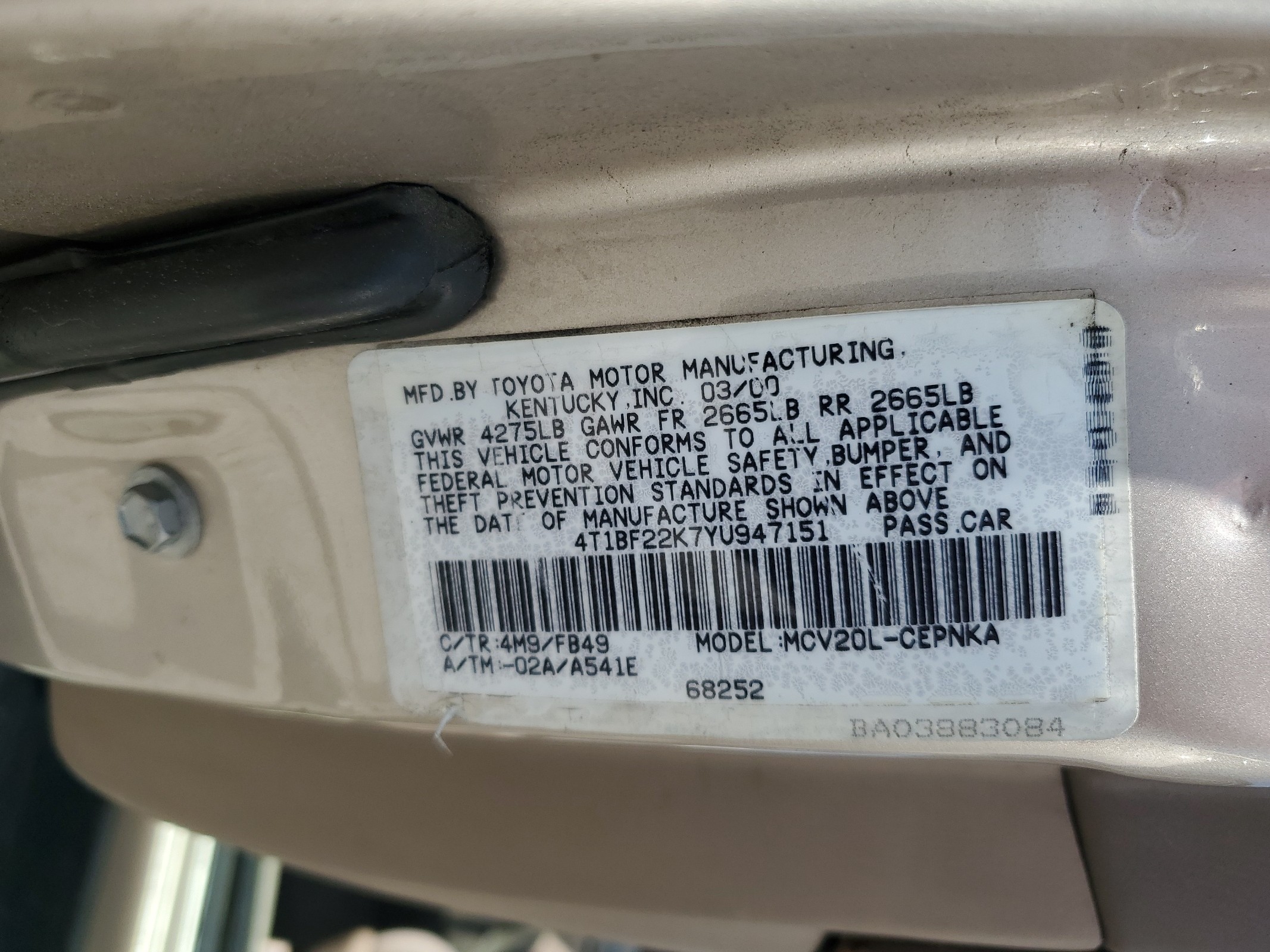 4T1BF22K7YU947151 2000 Toyota Camry Le