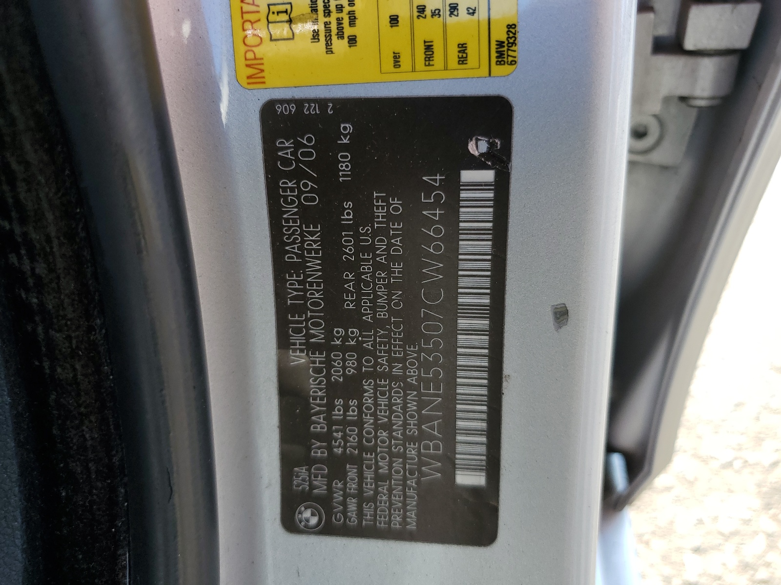 WBANE53507CW66454 2007 BMW 525 I