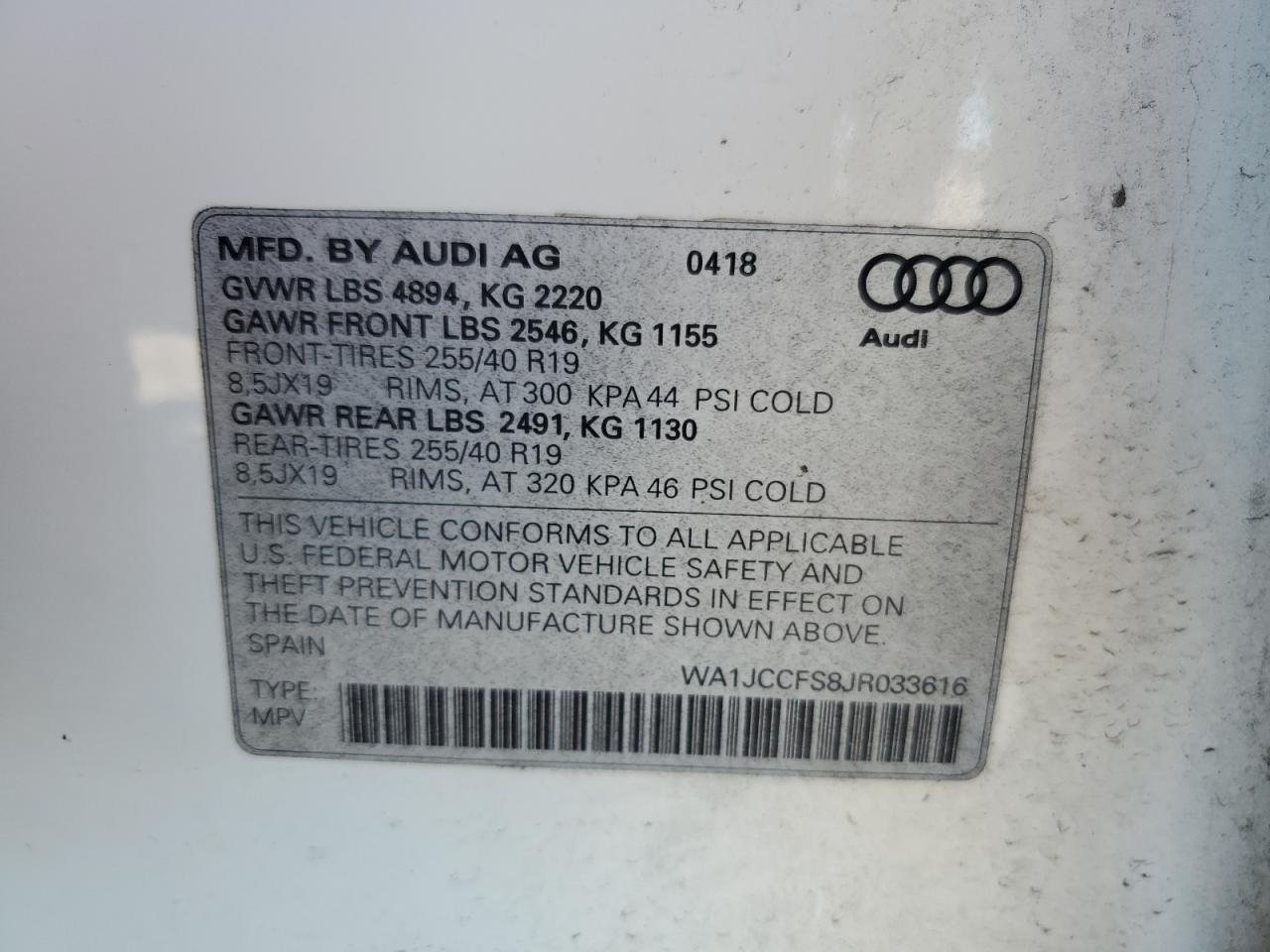 WA1JCCFS8JR033616 2018 Audi Q3 Premium Plus