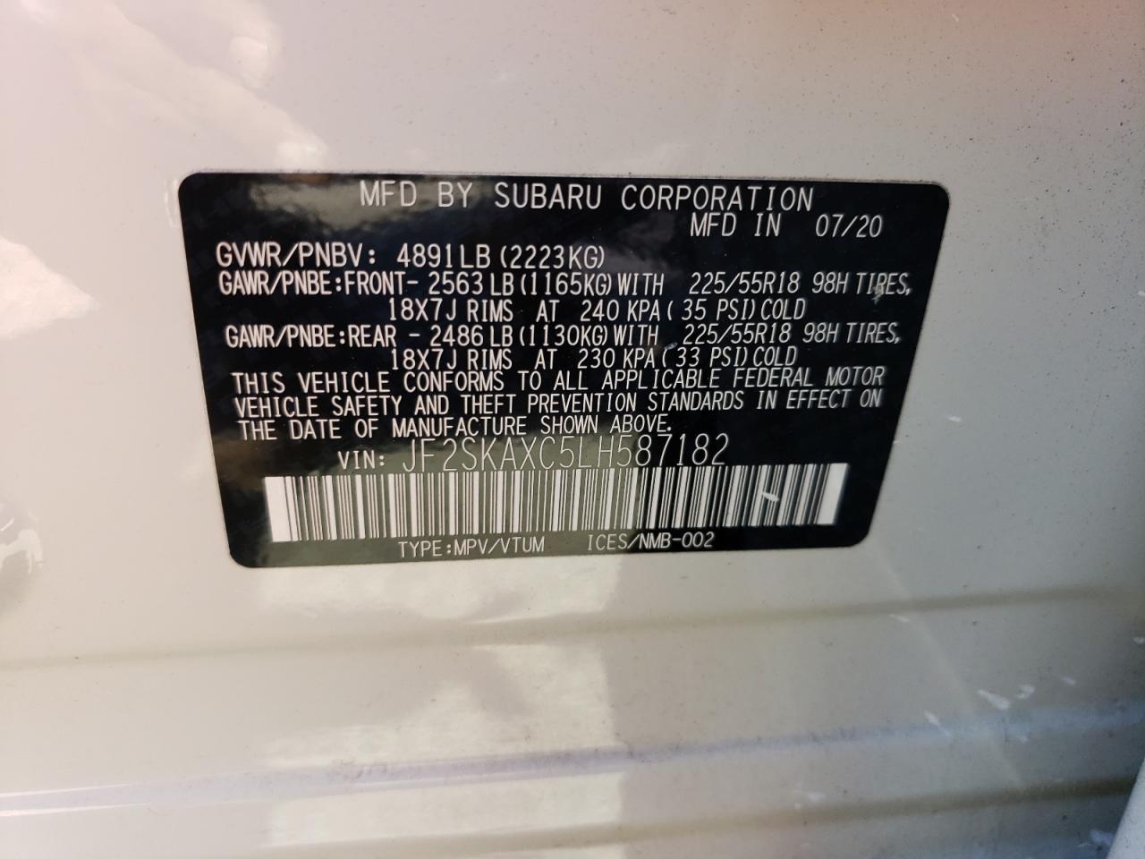 2020 Subaru Forester Touring VIN: JF2SKAXC5LH587182 Lot: 65008534