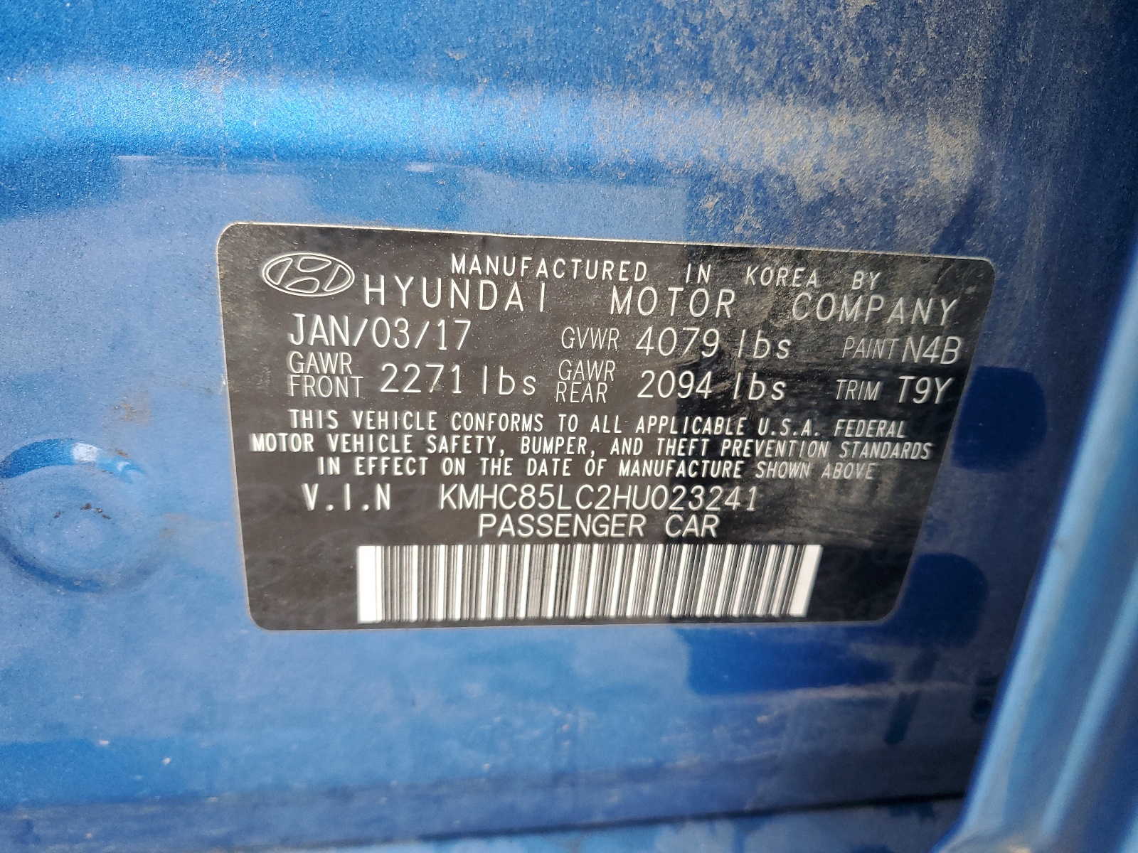 KMHC85LC2HU023241 2017 Hyundai Ioniq Limited