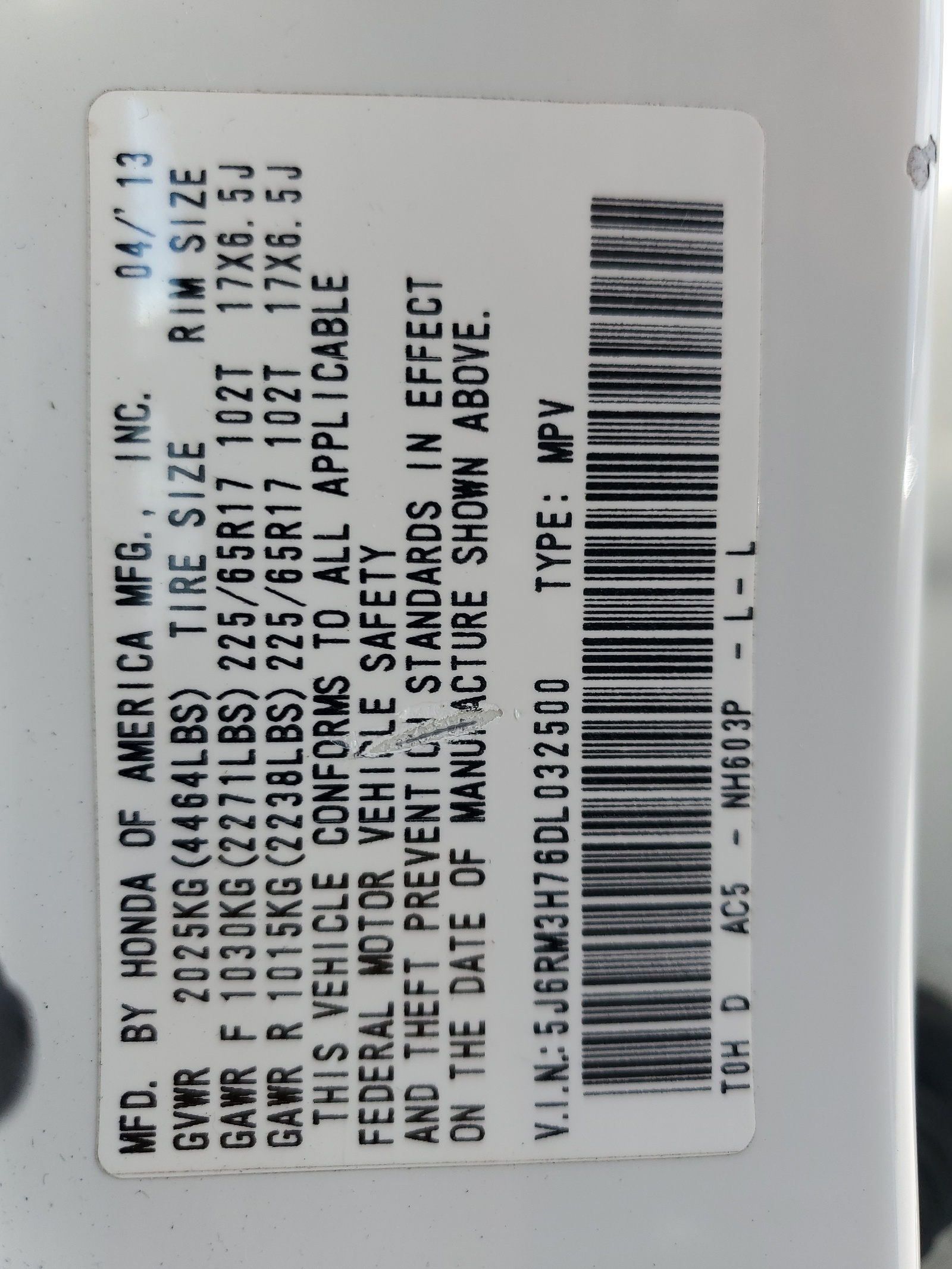 5J6RM3H76DL032500 2013 Honda Cr-V Exl