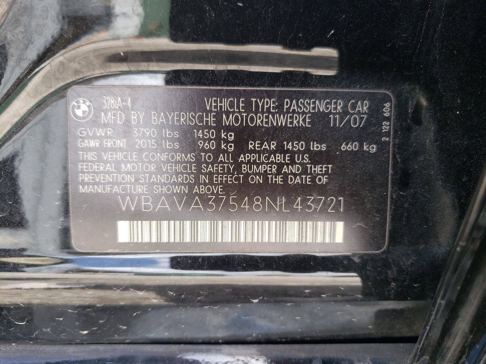 WBAVA37548NL43721 2008 BMW 328 I