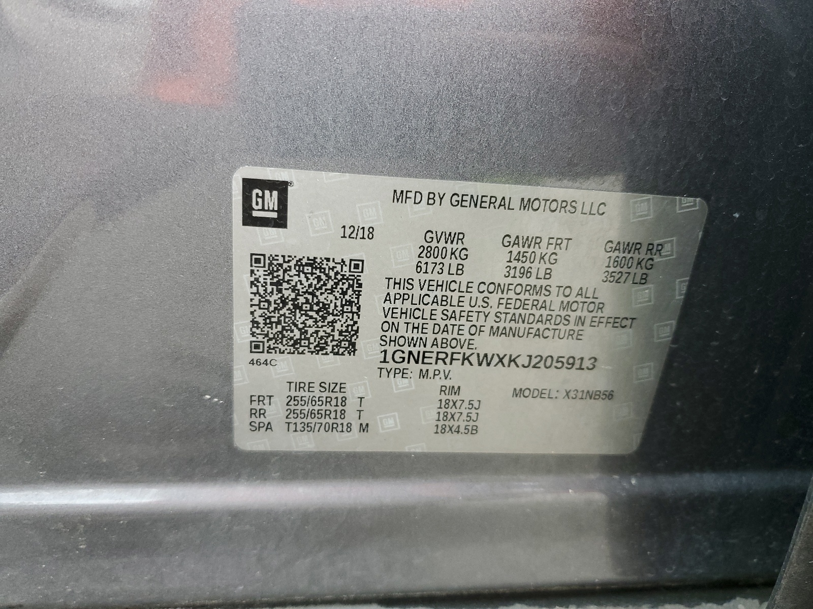 1GNERFKWXKJ205913 2019 Chevrolet Traverse Ls