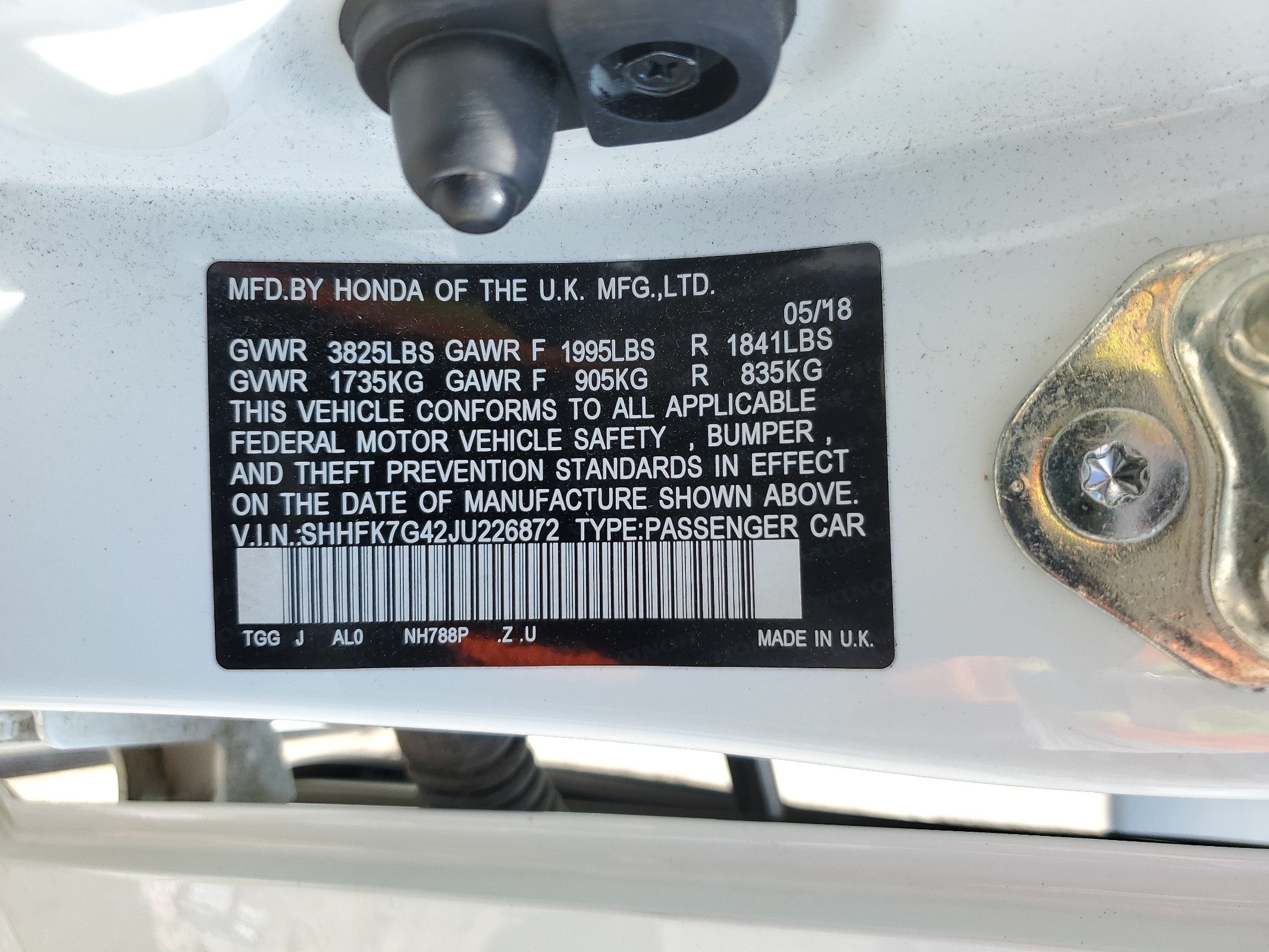 SHHFK7G42JU226872 2018 Honda Civic Sport