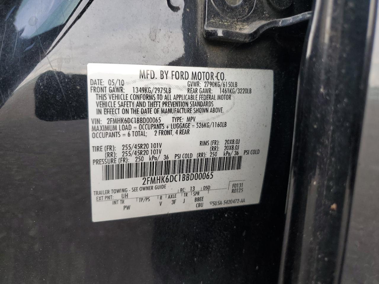 2011 Ford Flex Limited VIN: 2FMHK6DC1BBD00065 Lot: 64641894