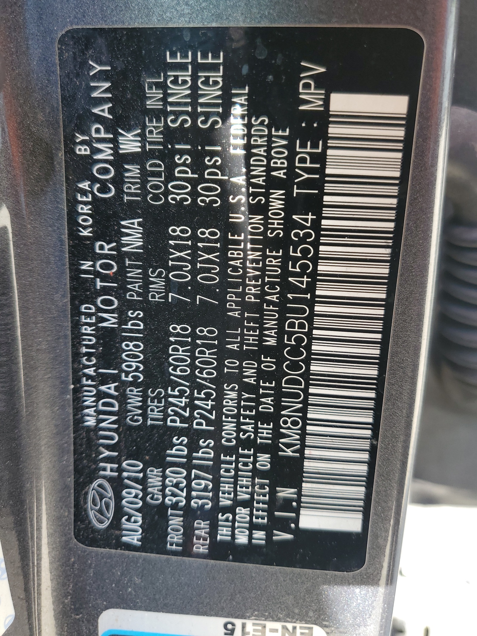 KM8NUDCC5BU145534 2011 Hyundai Veracruz Gls