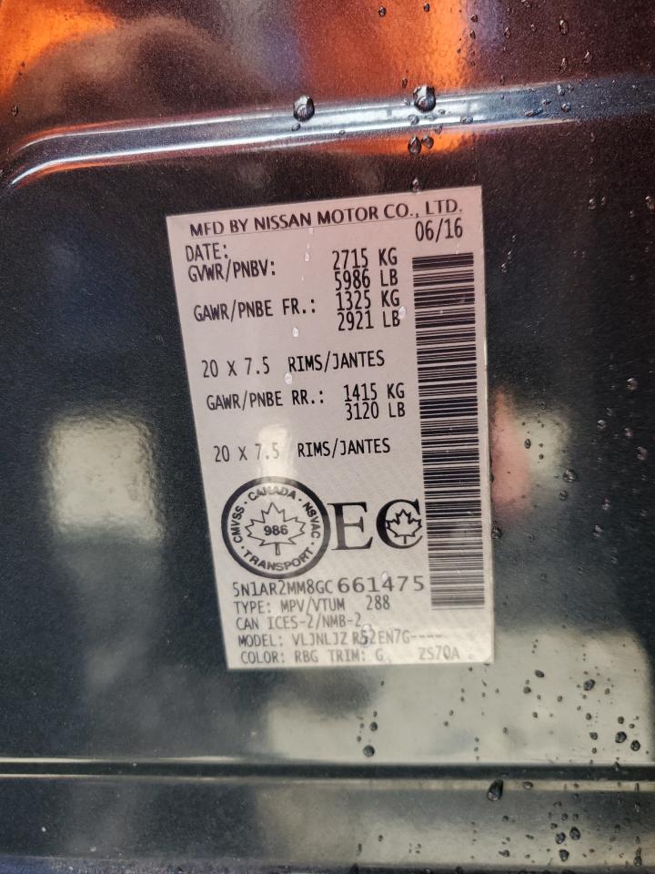 2016 Nissan Pathfinder S VIN: 5N1AR2MM8GC661475 Lot: 63604754