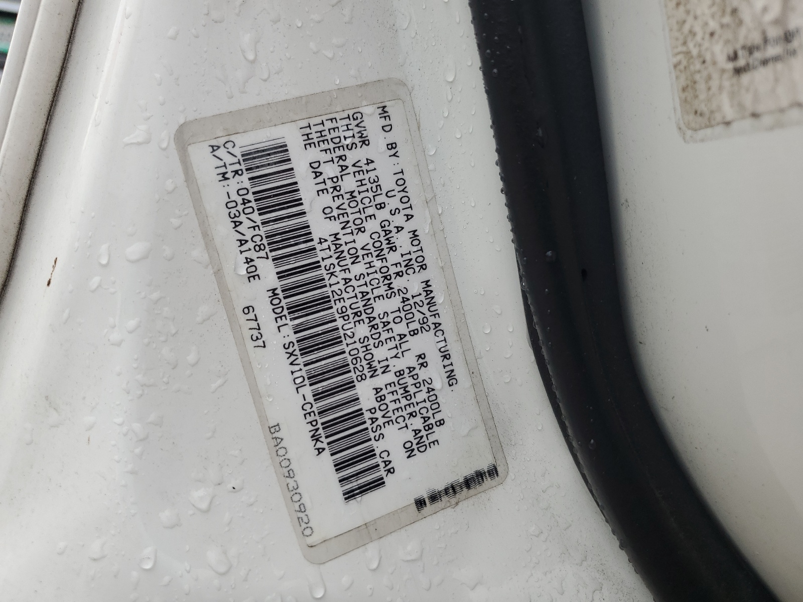 4T1SK12E9PU210628 1993 Toyota Camry Le