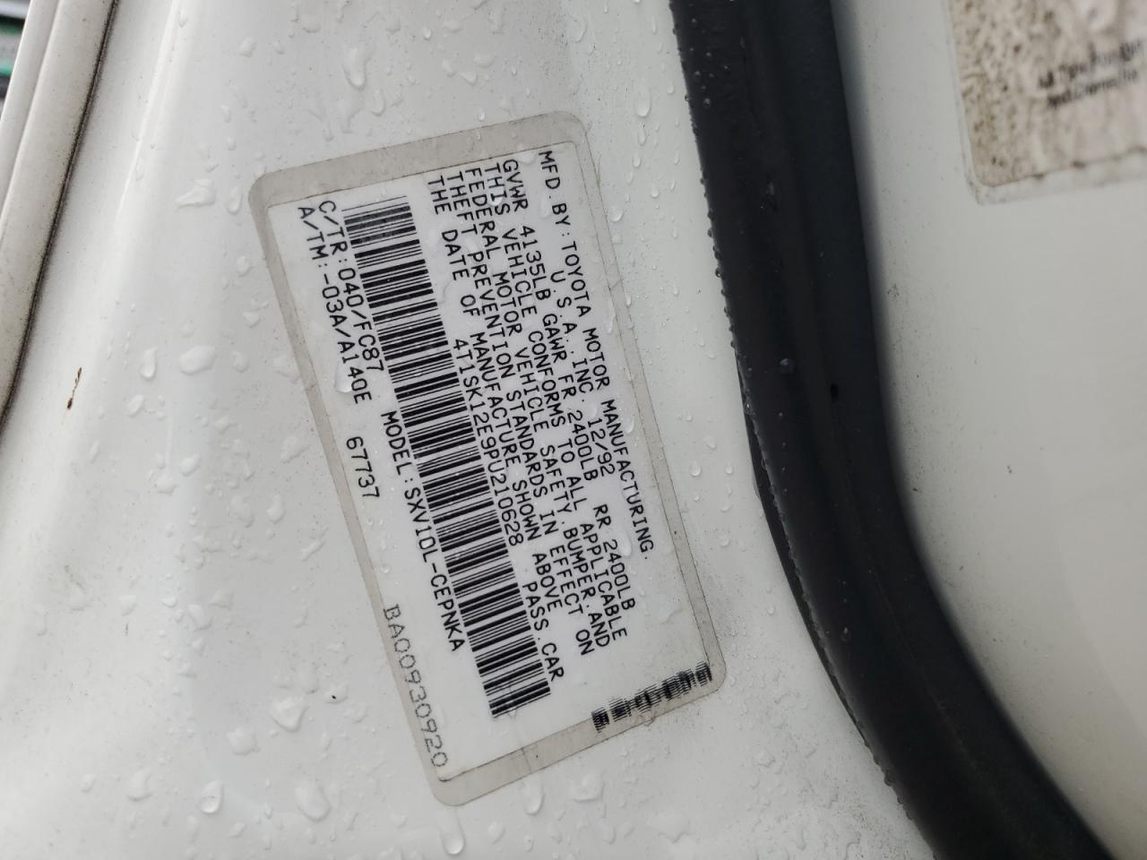 1993 Toyota Camry Le VIN: 4T1SK12E9PU210628 Lot: 65119444