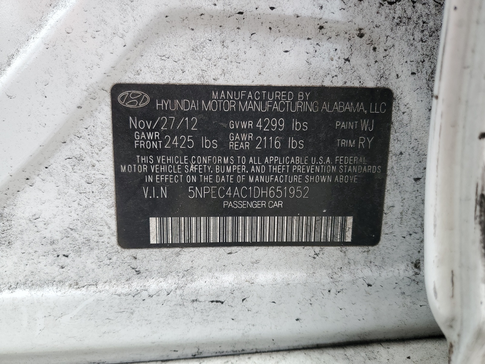 5NPEC4AC1DH651952 2013 Hyundai Sonata Se