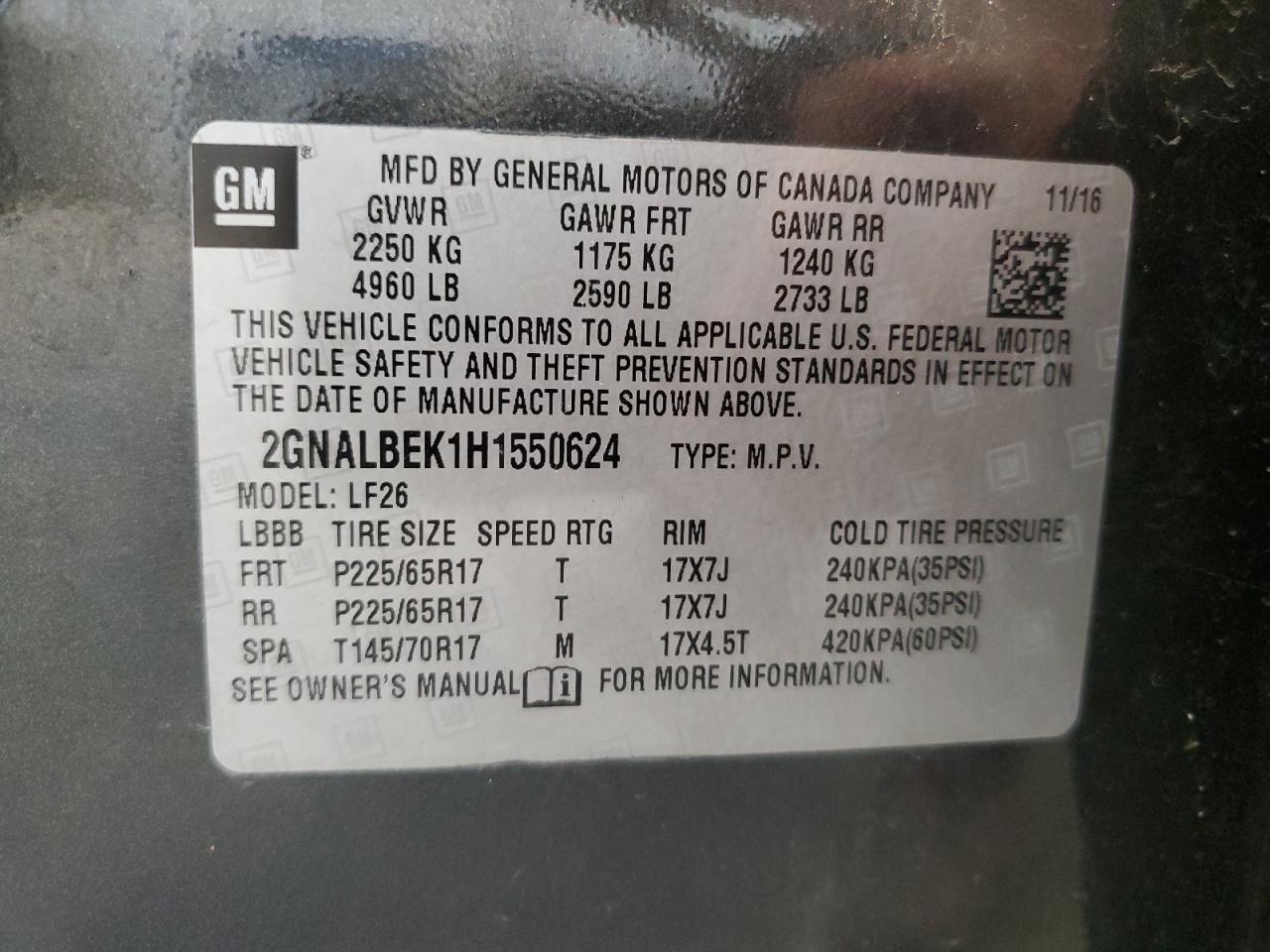 2017 Chevrolet Equinox Ls VIN: 2GNALBEK1H1550624 Lot: 62415454