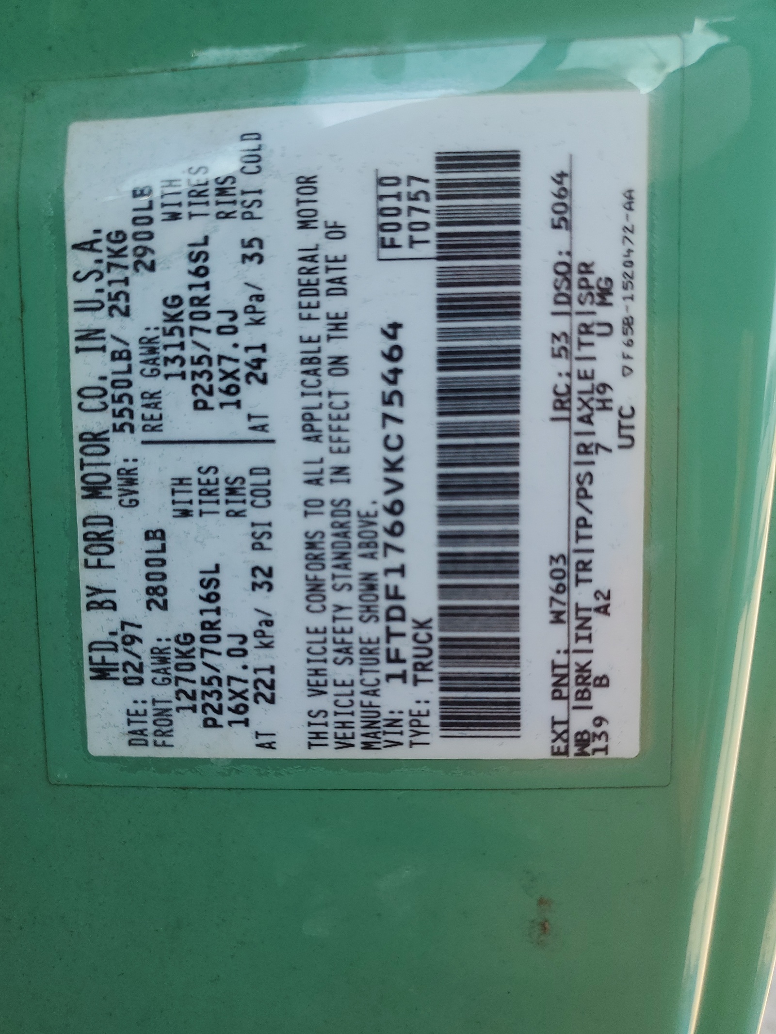 1FTDF1766VKC75464 1997 Ford F150