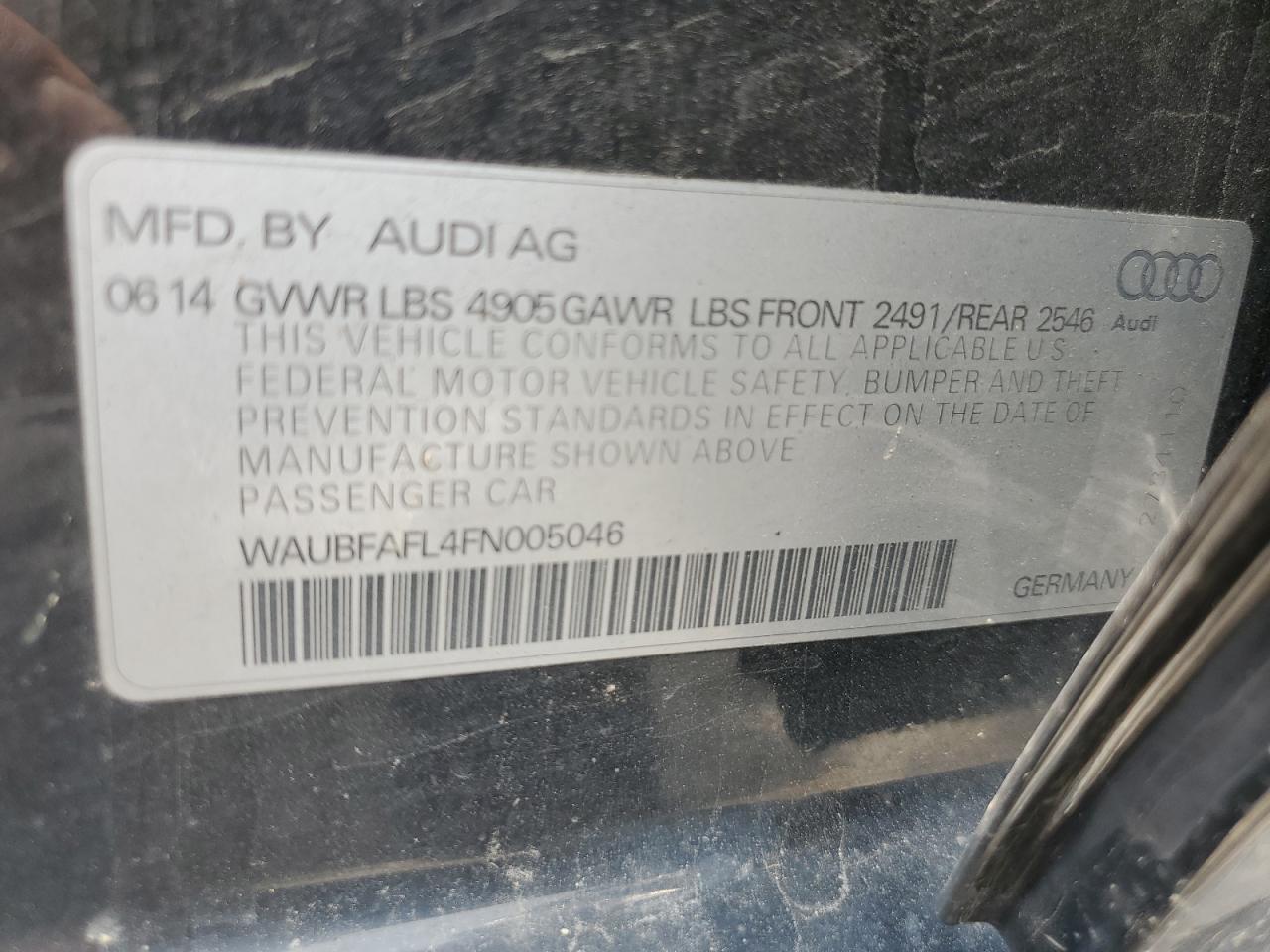 WAUBFAFL4FN005046 2015 Audi A4 Premium