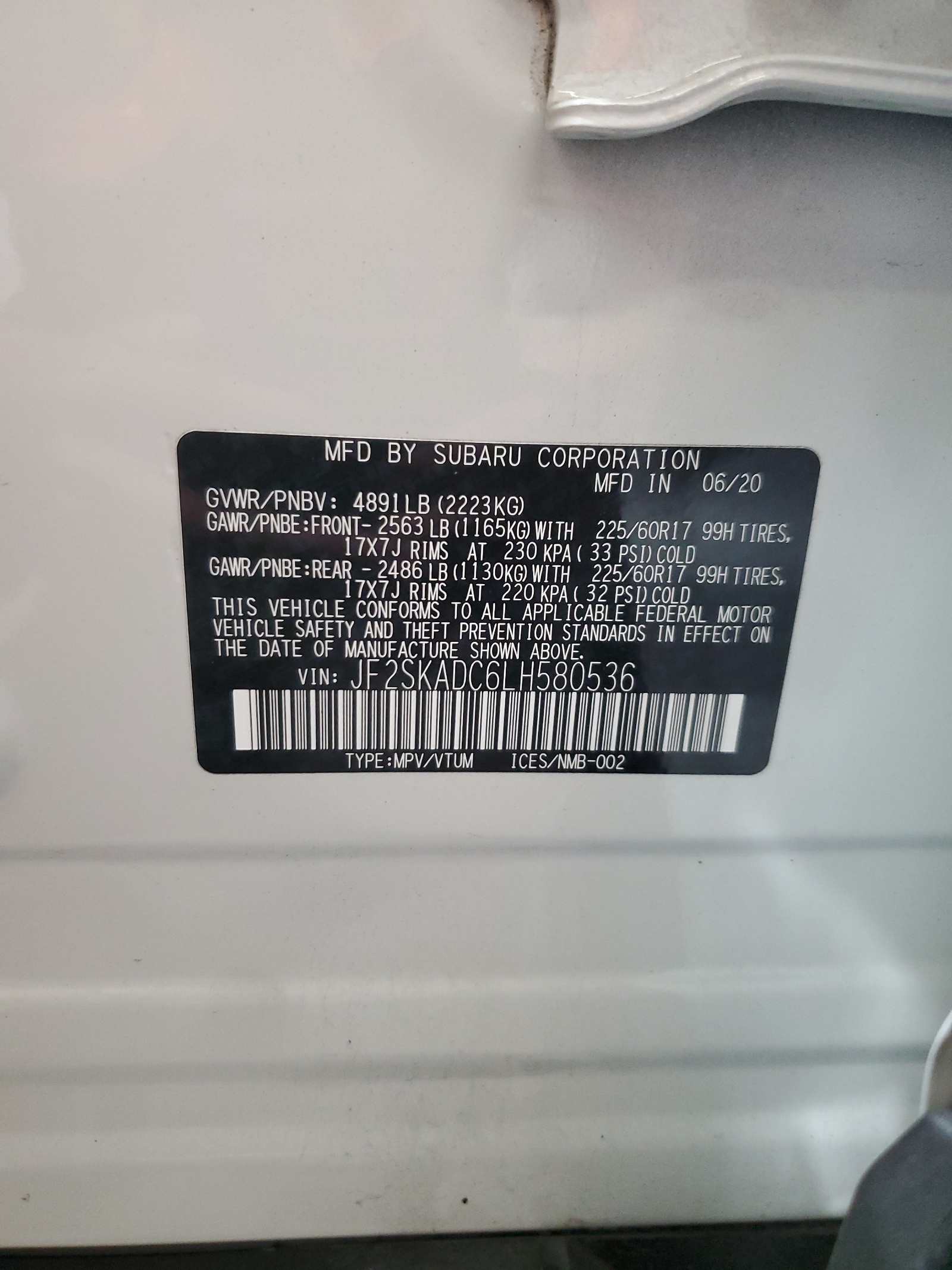 JF2SKADC6LH580536 2020 Subaru Forester