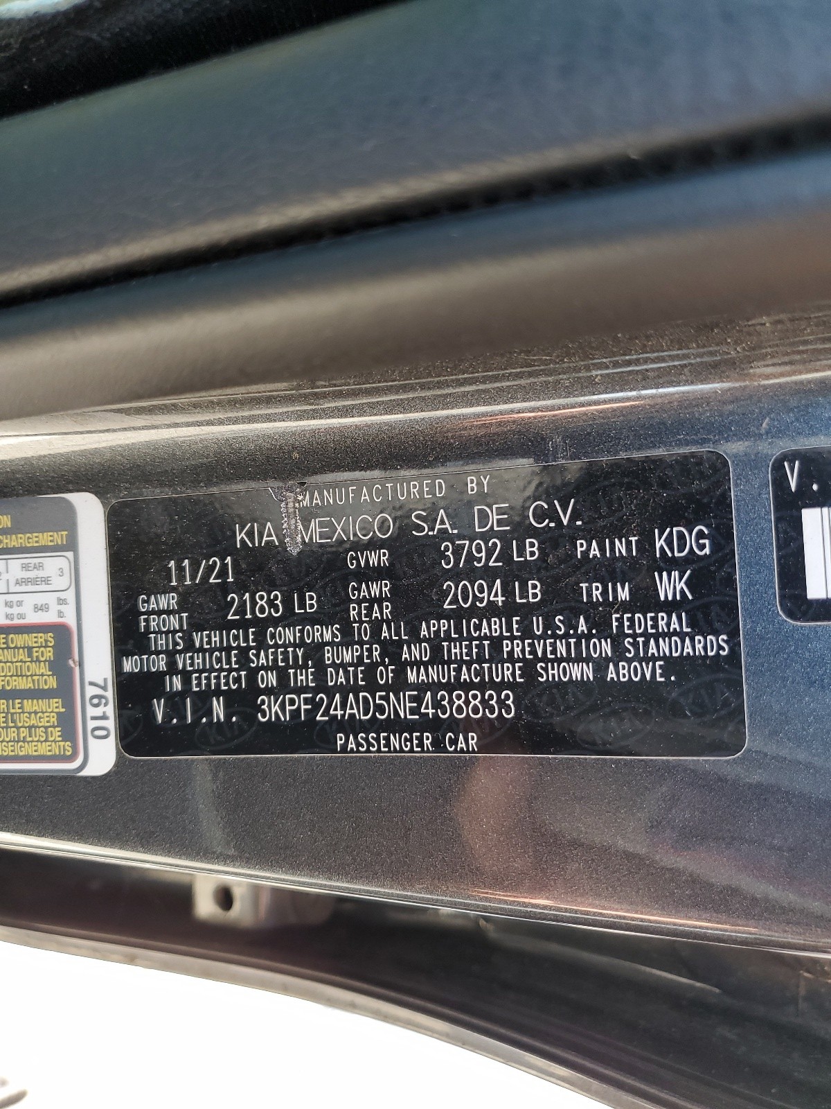 3KPF24AD5NE438833 2022 Kia Forte Fe