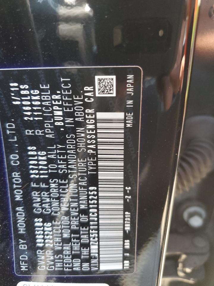 2018 Honda Clarity VIN: JHMZC5F11JC015259 Lot: 62460444