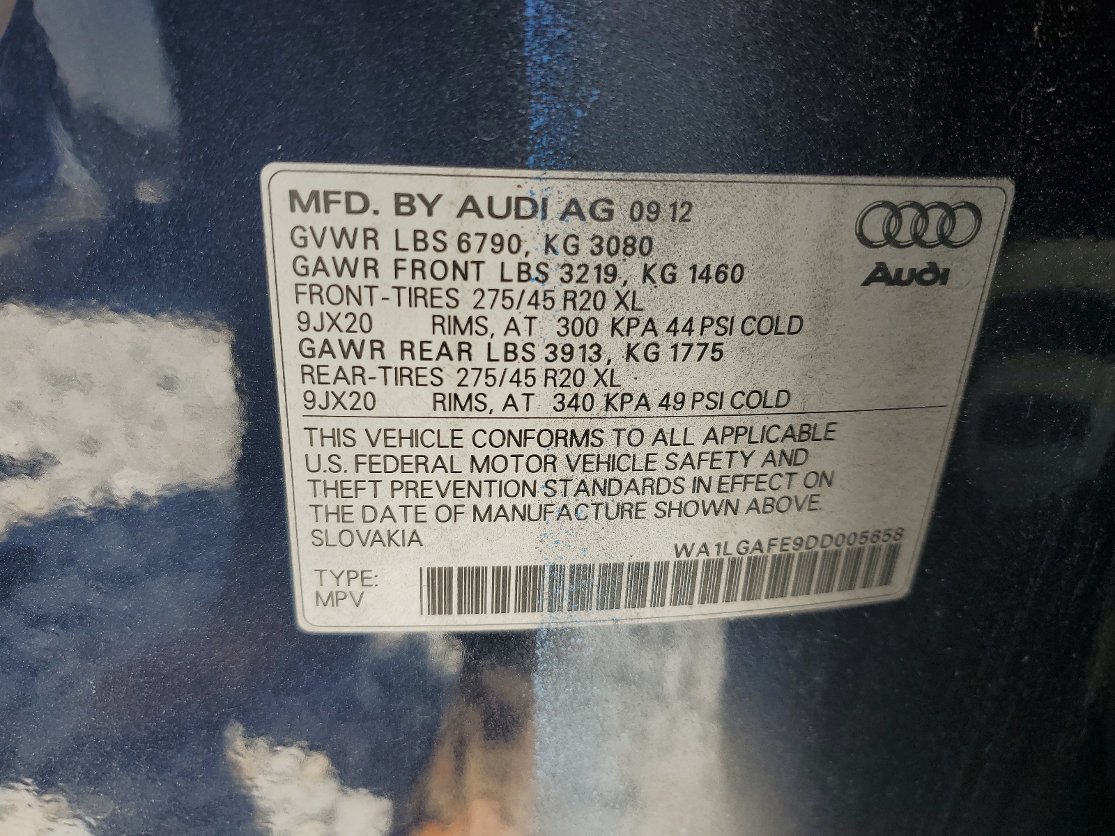 2013 Audi Q7 Premium Plus vin: WA1LGAFE9DD005658