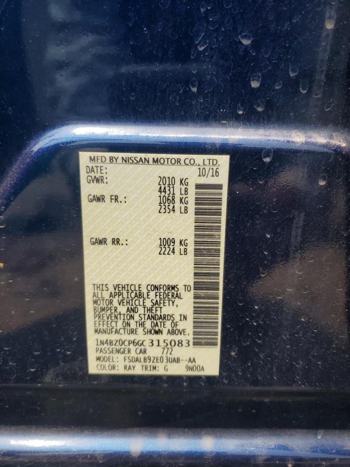 2016 Nissan Leaf Sv VIN: 1N4BZ0CP6GC315083 Lot: 63936434