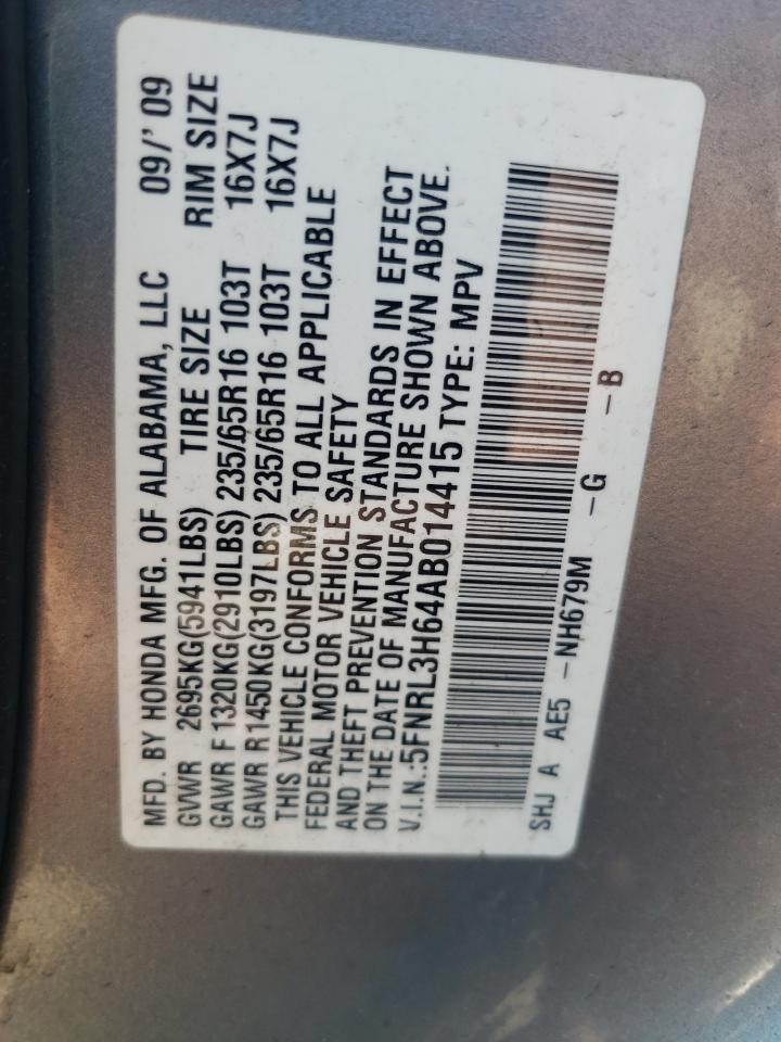 2010 Honda Odyssey Exl VIN: 5FNRL3H64AB014415 Lot: 63254934