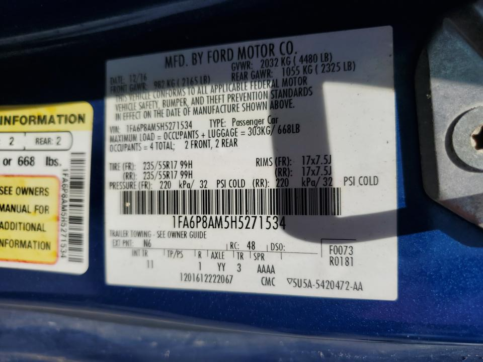 1FA6P8AM5H5271534 2017 Ford Mustang