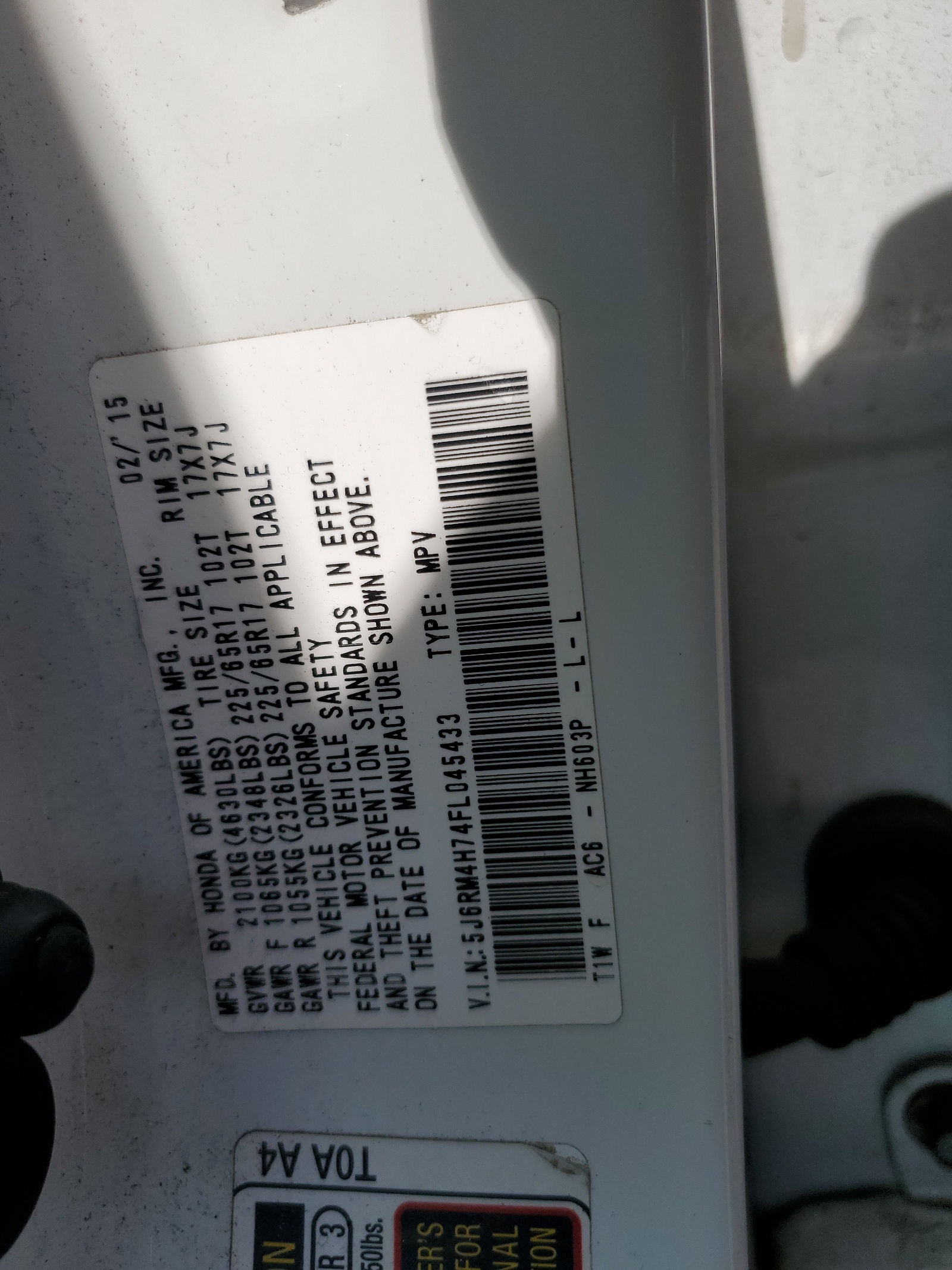 5J6RM4H74FL045433 2015 Honda Cr-V Exl