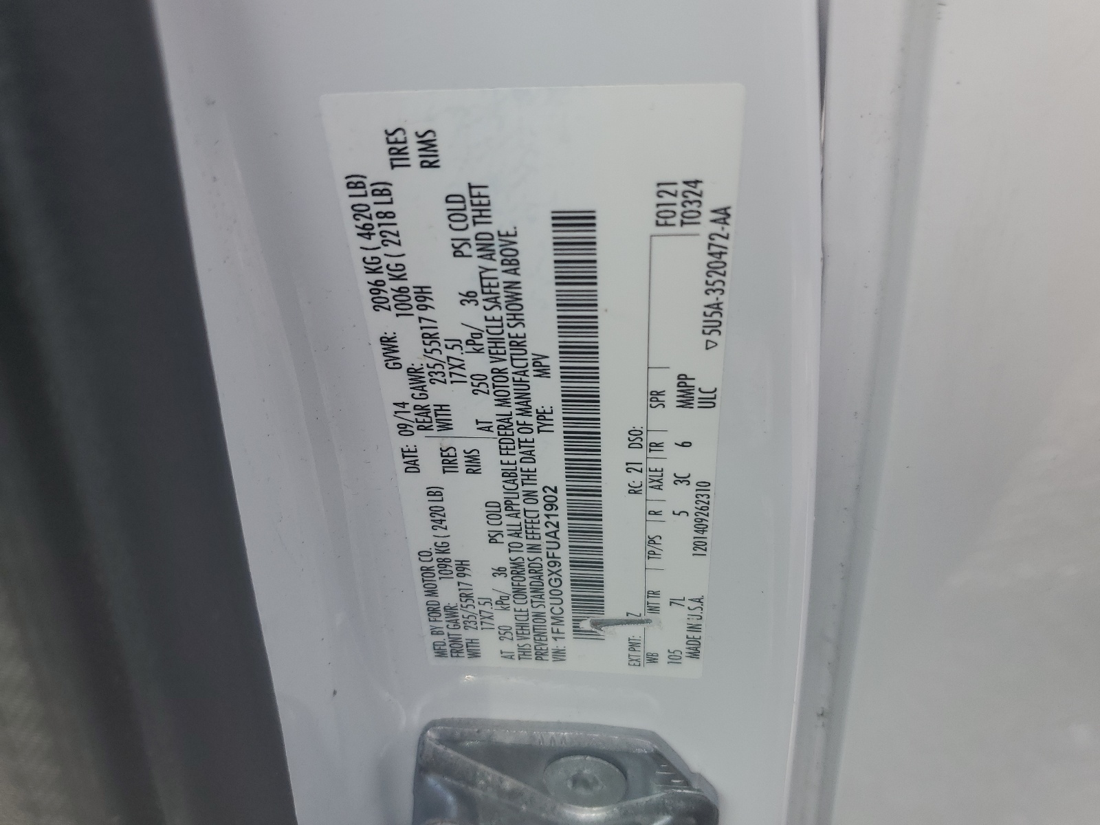 1FMCU0GX9FUA21902 2015 Ford Escape Se