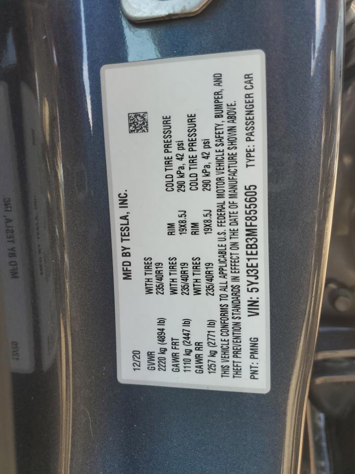 2021 Tesla Model 3 VIN: 5YJ3E1EB3MF855605 Lot: 61630824