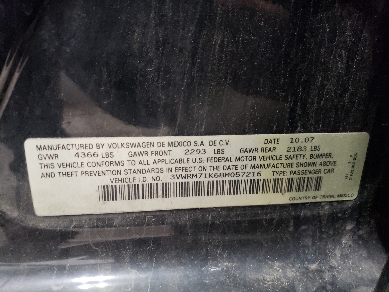 3VWRM71K68M057216 2008 Volkswagen Jetta Se