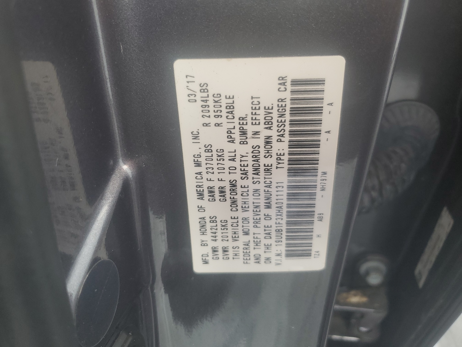 19UUB1F3XHA011131 2017 Acura Tlx