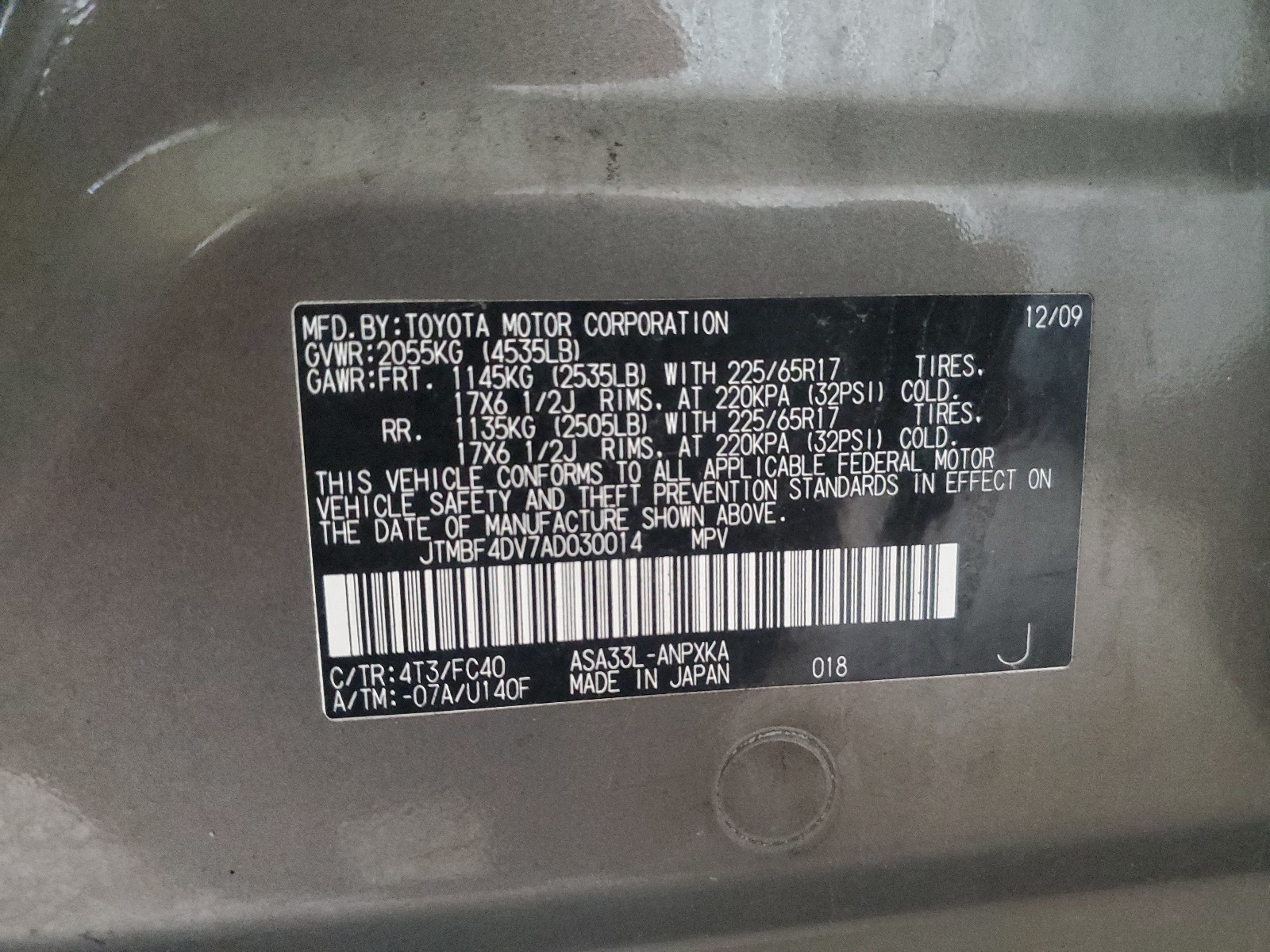 JTMBF4DV7AD030014 2010 Toyota Rav4