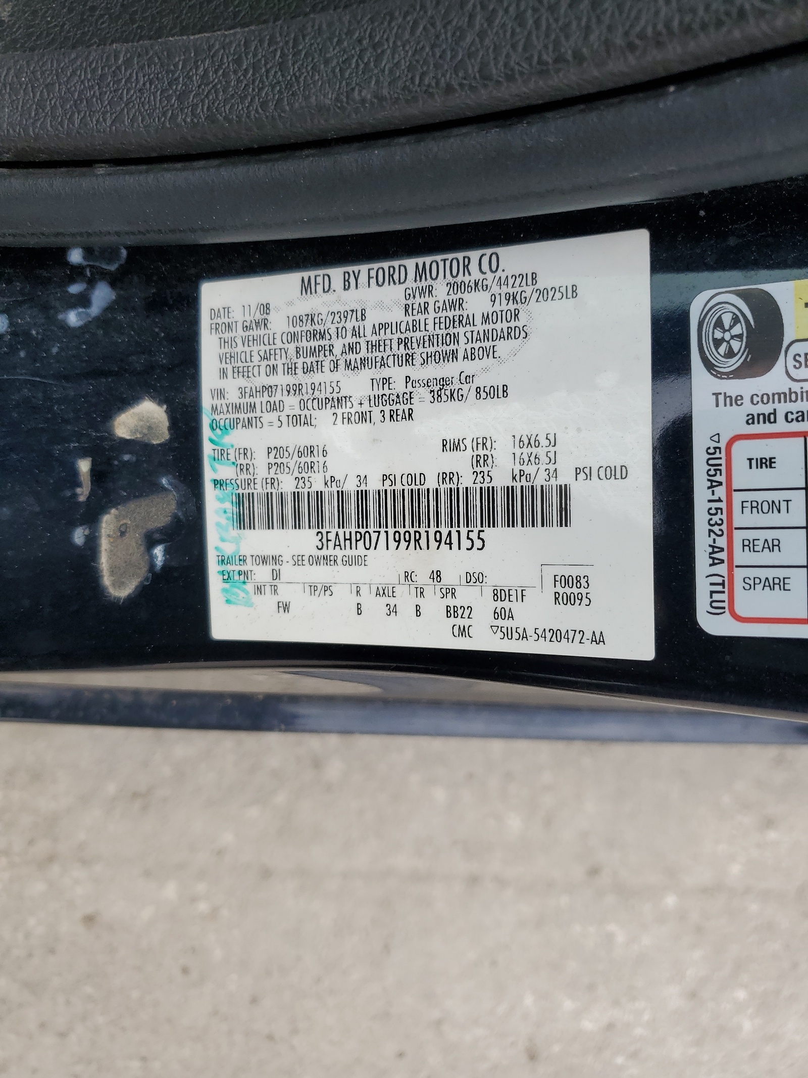 3FAHP07199R194155 2009 Ford Fusion Se