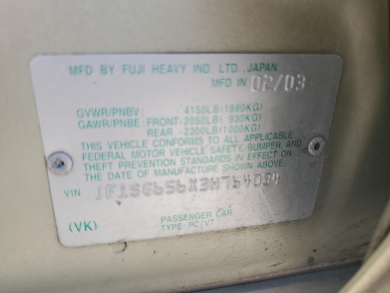 2003 Subaru Forester 2.5Xs VIN: JF1SG656X3H764034 Lot: 64632294