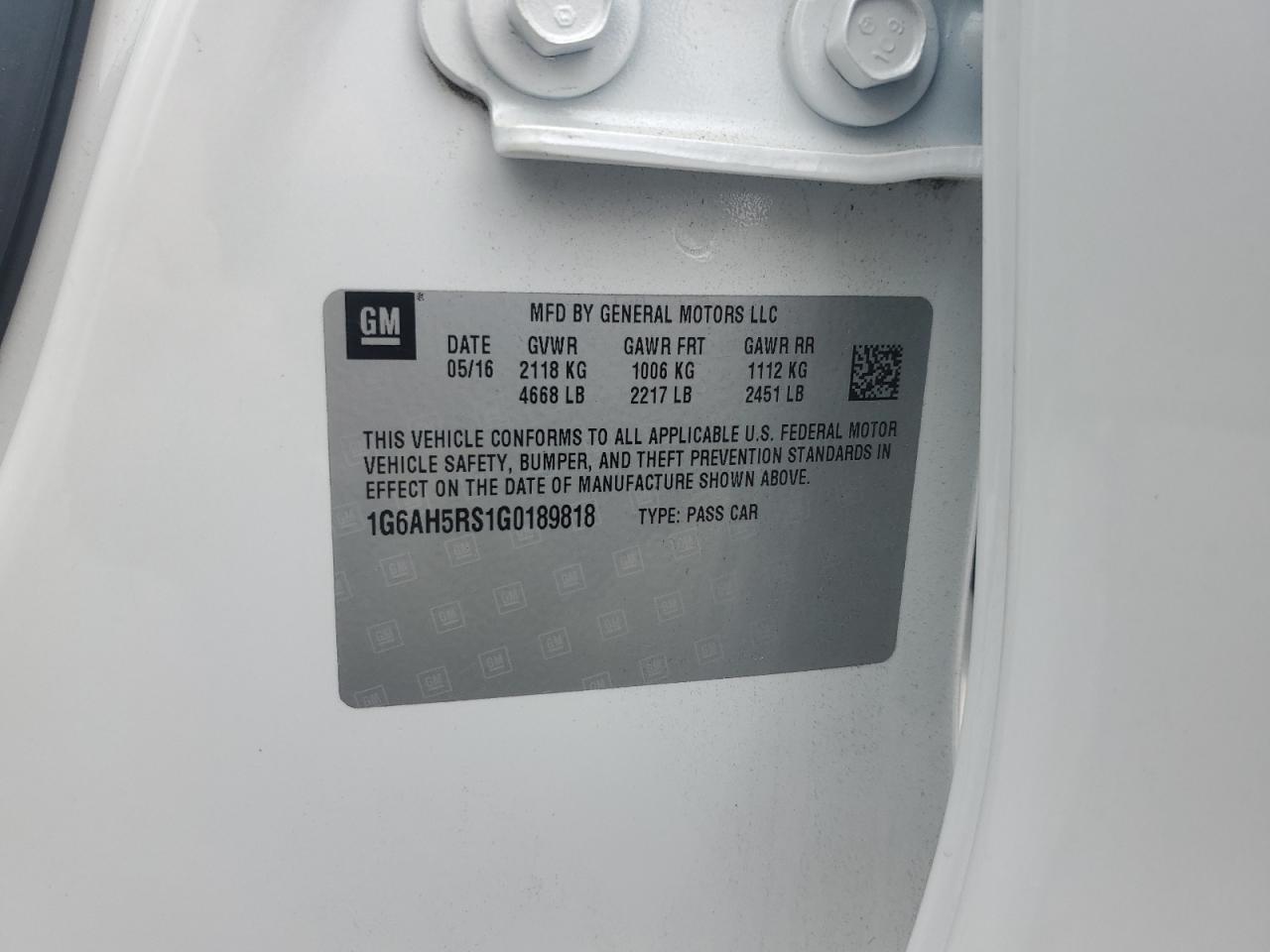 2016 Cadillac Ats Luxury VIN: 1G6AH5RS1G0189818 Lot: 64351204