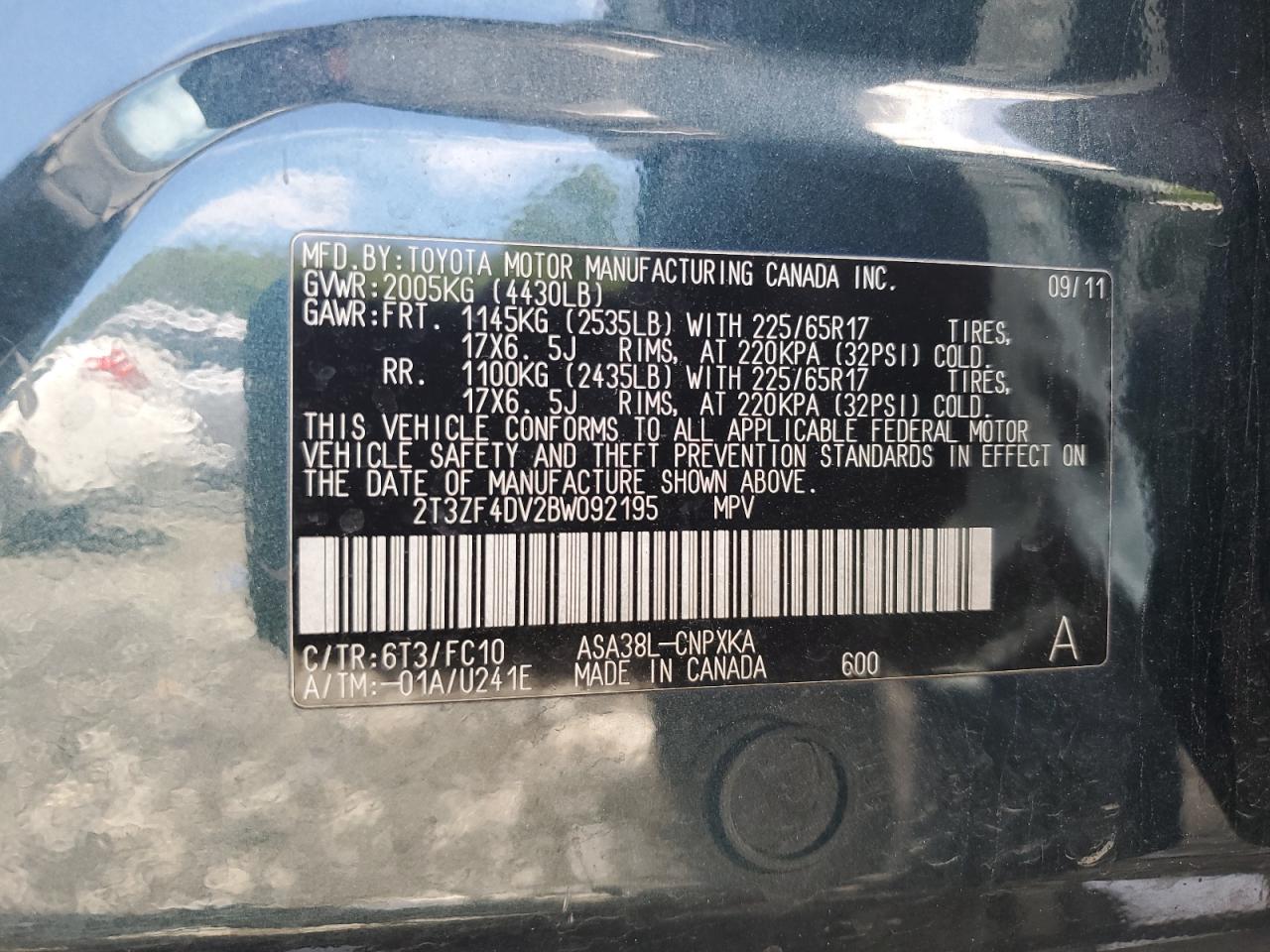 2011 Toyota Rav4 VIN: 2T3ZF4DV2BW092195 Lot: 62623604