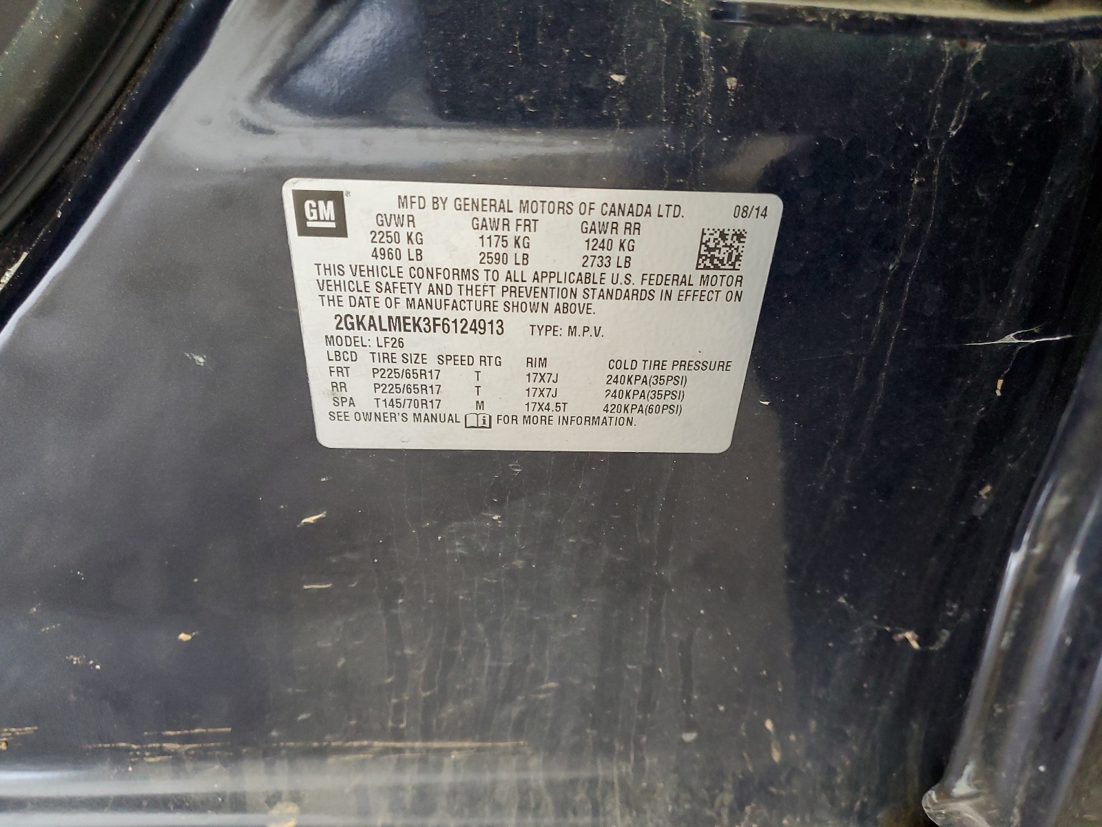 2GKALMEK3F6124913 2015 GMC Terrain Sle