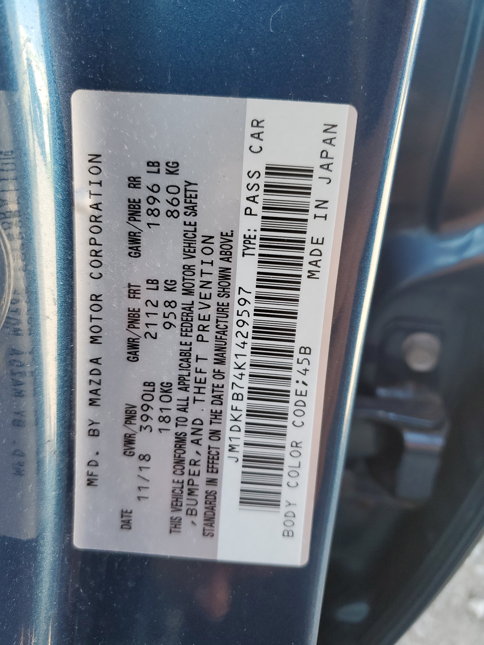 JM1DKFB74K1429597 2019 Mazda Cx-3 Sport