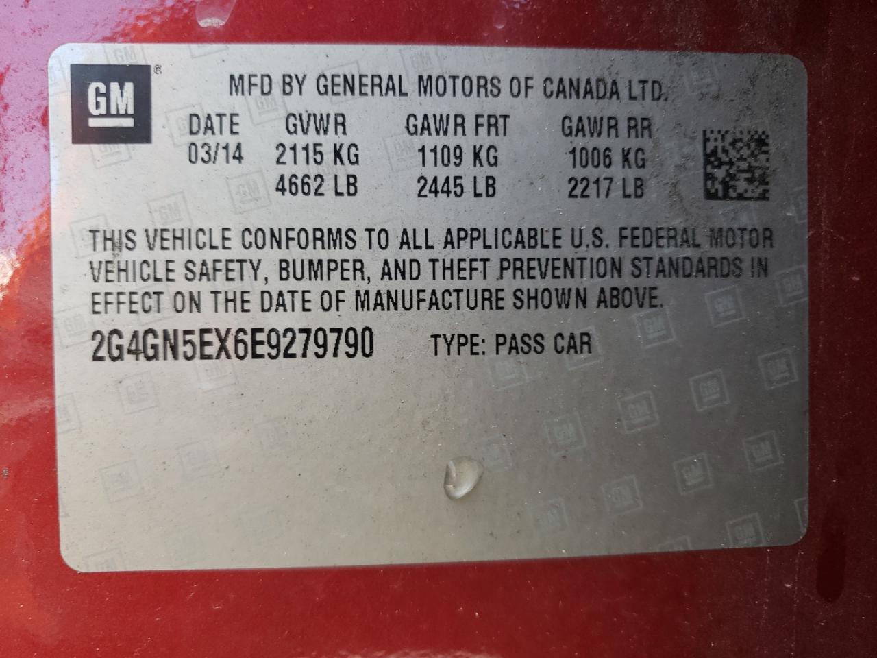 2G4GN5EX6E9279790 2014 Buick Regal Premium