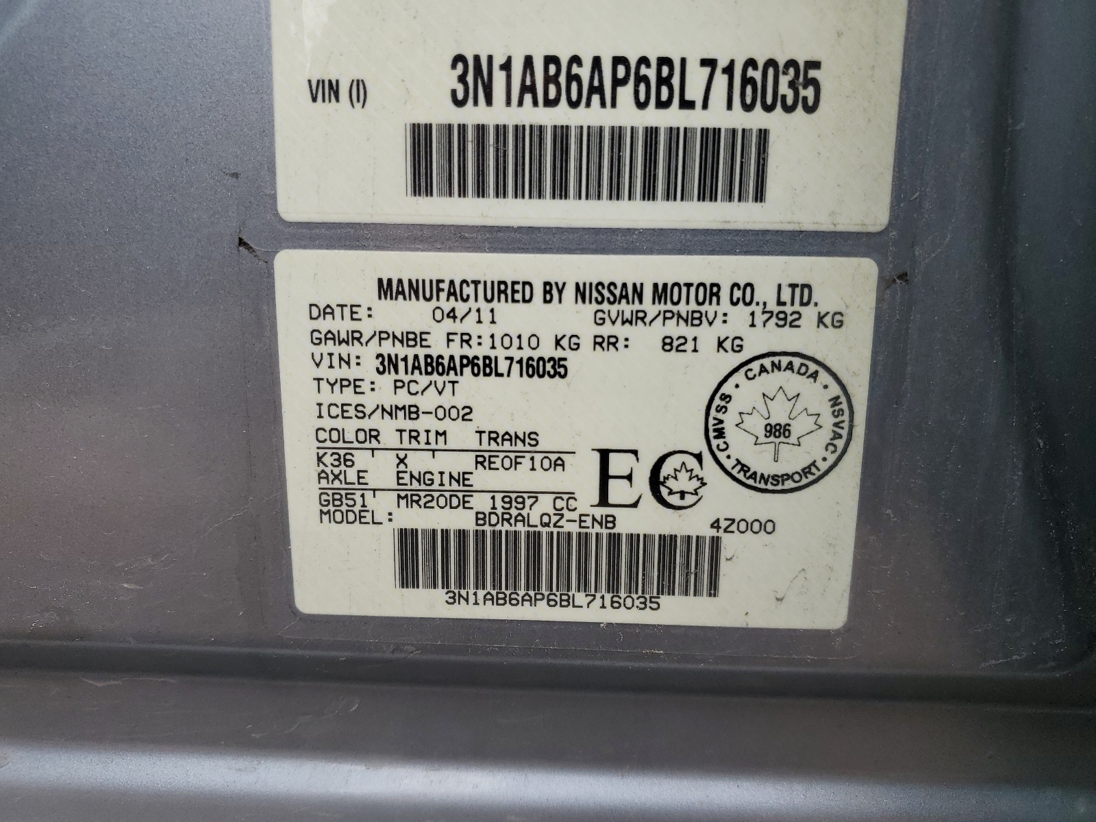 3N1AB6AP6BL716035 2011 Nissan Sentra 2.0