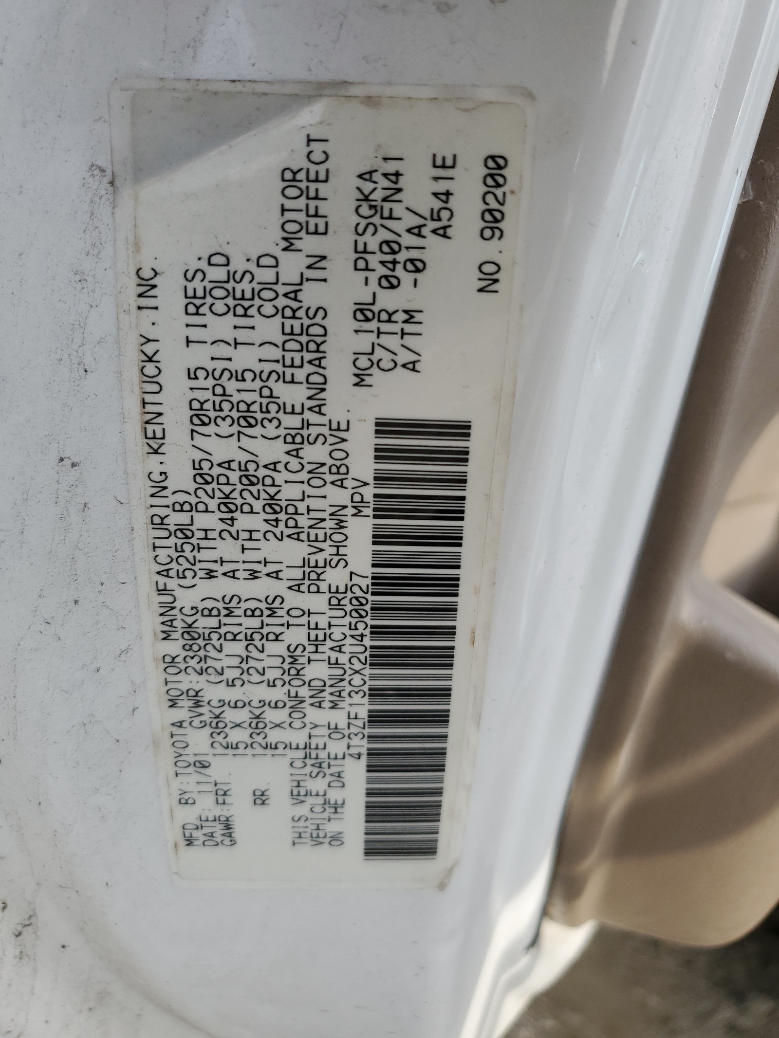 4T3ZF13CX2U450027 2002 Toyota Sienna Le