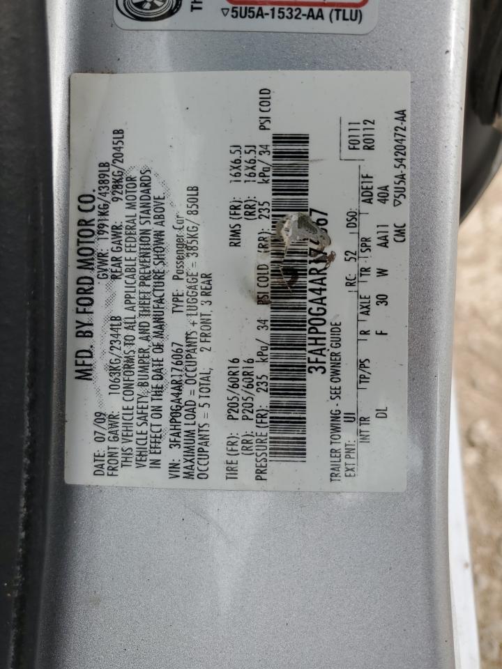 2010 Ford Fusion S VIN: 3FAHP0GA4AR176067 Lot: 61648144