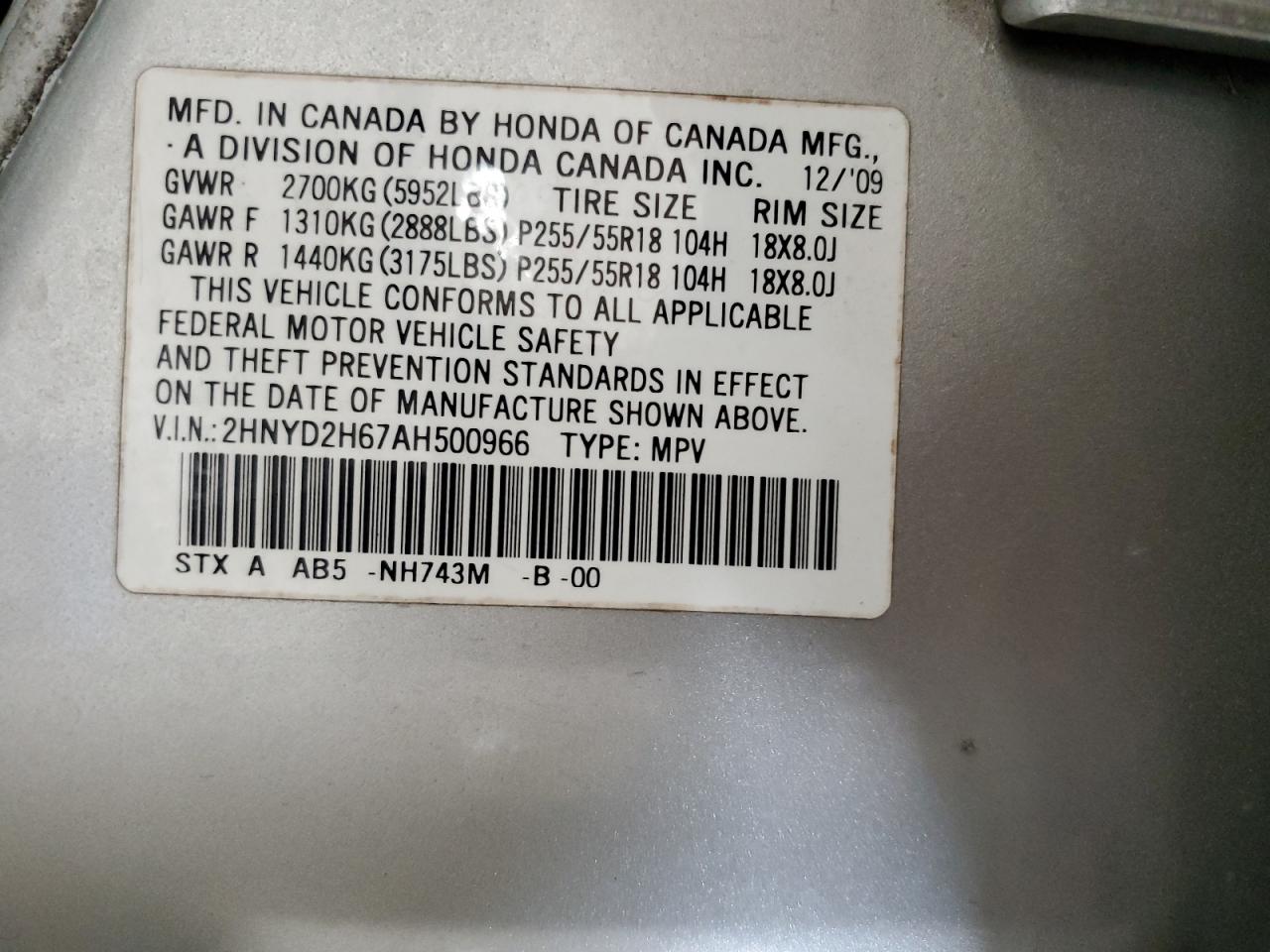 2010 Acura Mdx Technology VIN: 2HNYD2H67AH500966 Lot: 63968934